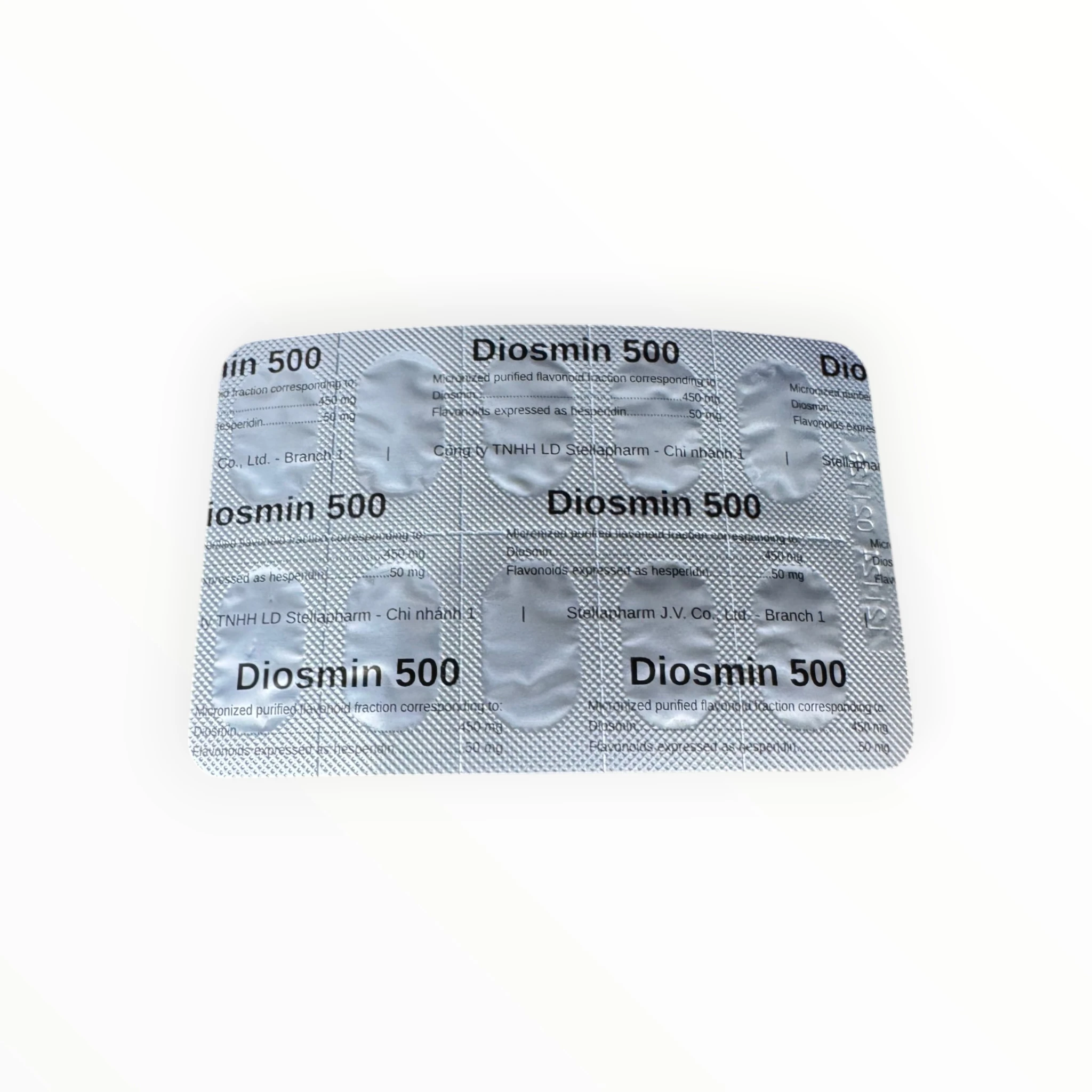 Viên nén bao phim Diosmin Diosmin 450mg, Hesperidin 50mg suy tĩnh mạch, trĩ cấp (Hộp 6 vỉ x 10 viên nén bao phim) 3 03 Diosmin 500