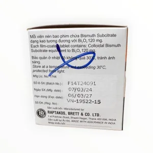 Viên nén bao phim Trymo Bismuth Subcitrate 120mg loét dạ dày tá tràng, H.pylori (Hộp 14 vỉ x 8 viên nén bao phim) 6 03 Trymo