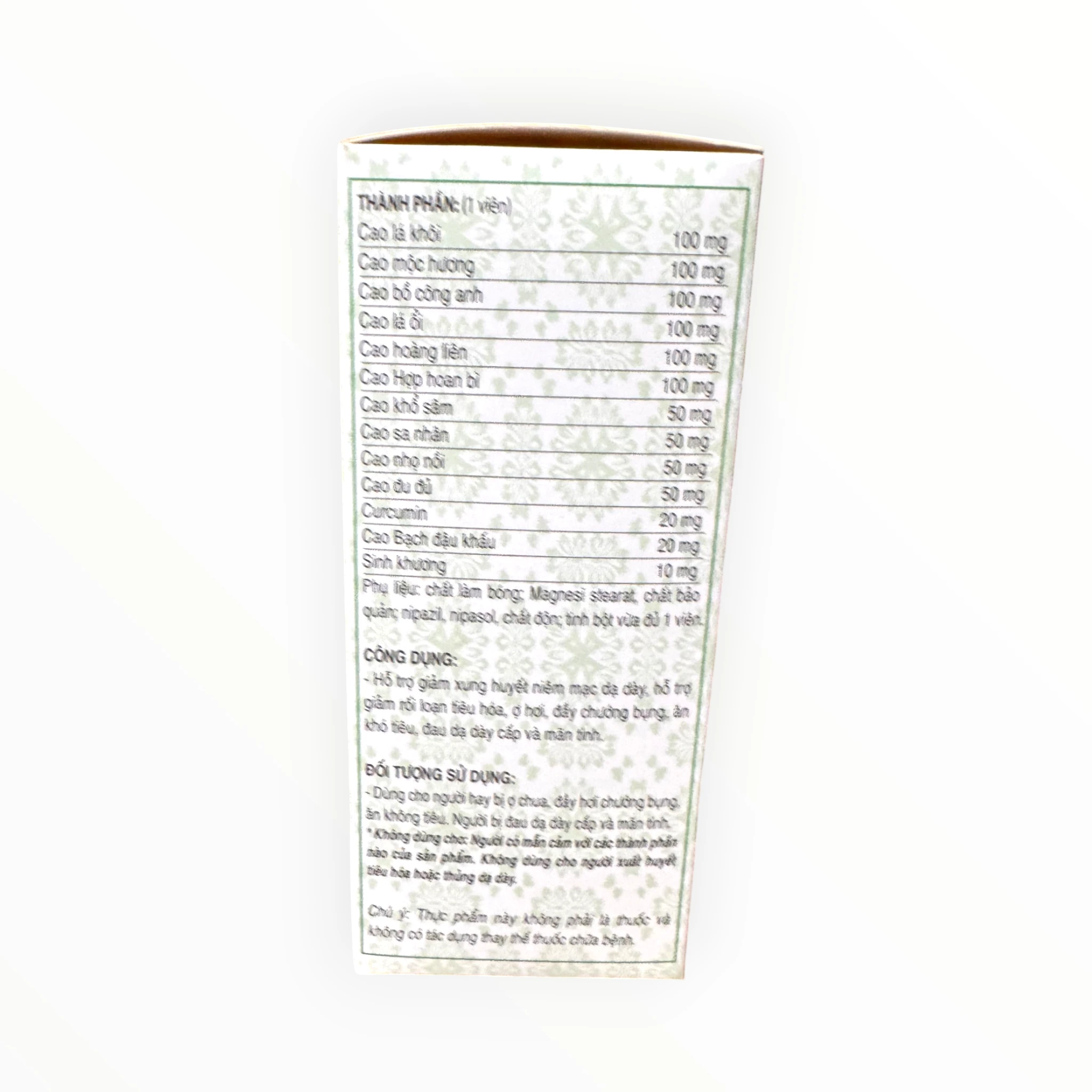Viên nén Vị Quản Thống Cao dược liệu tổng hợp + Curcumin hỗ trợ giảm xung huyết niêm mạc dạ dày 3 03 Vị quản thống