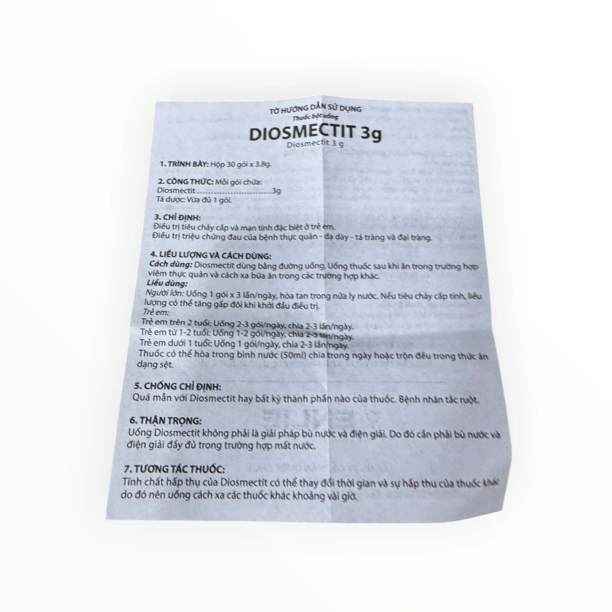 Thuốc bột uống Diosmectit Diosmectit 3g tiêu chảy cấp và mạn tính (Hộp 30 gói x 3,8 g) 5 05 Diosmectit 3g