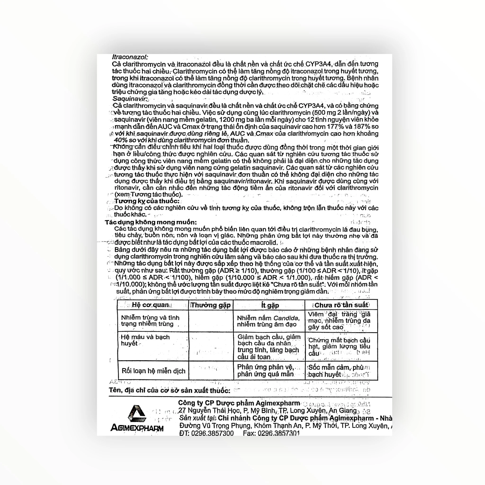 Viên nén bao phim Agiclari 500 Clarithromycin 500mg kháng khuẩn macrolid, trị nhiễm khuẩn hô hấp, da, H. pylori, MAC (Hộp 1 vỉ x 10 viên nén bao phim) 9 1 Agiclari 500 9