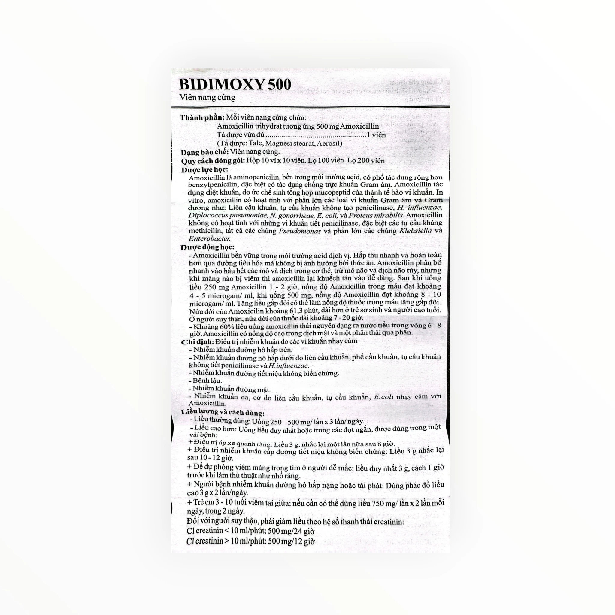 Thuốc Bidimoxy 500mg Amoxicillin điều trị nhiễm khuẩn (Hộp 10 vỉ x 10 viên) 4 1 Bidimoxy 4