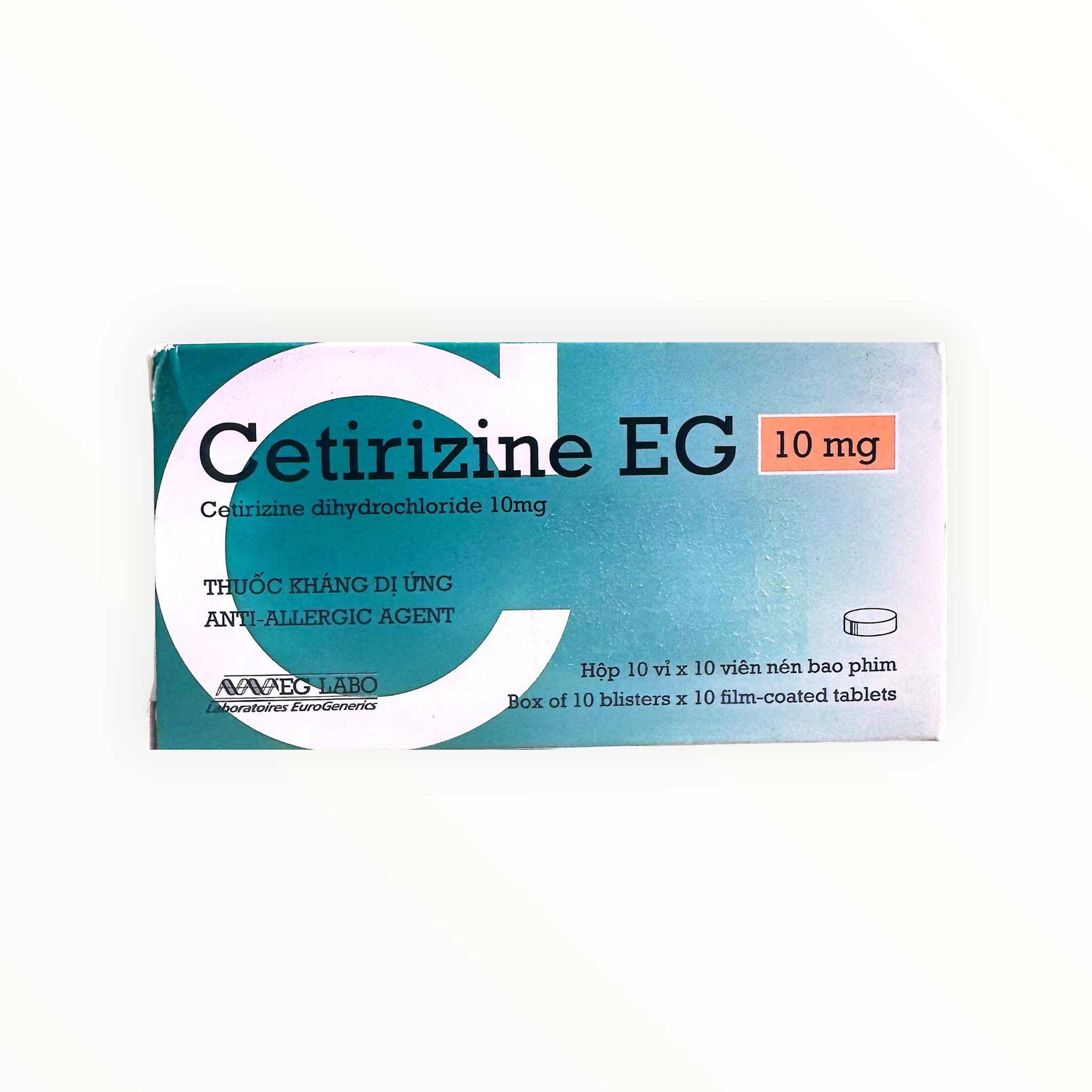 Thuốc Cetirizine EG 10mg Cetirizine dihydrochloride điều trị viêm mũi dị ứng và mày đay (Hộp 10 vỉ x 10 viên) 1 1 Cetirizine EG10mg
