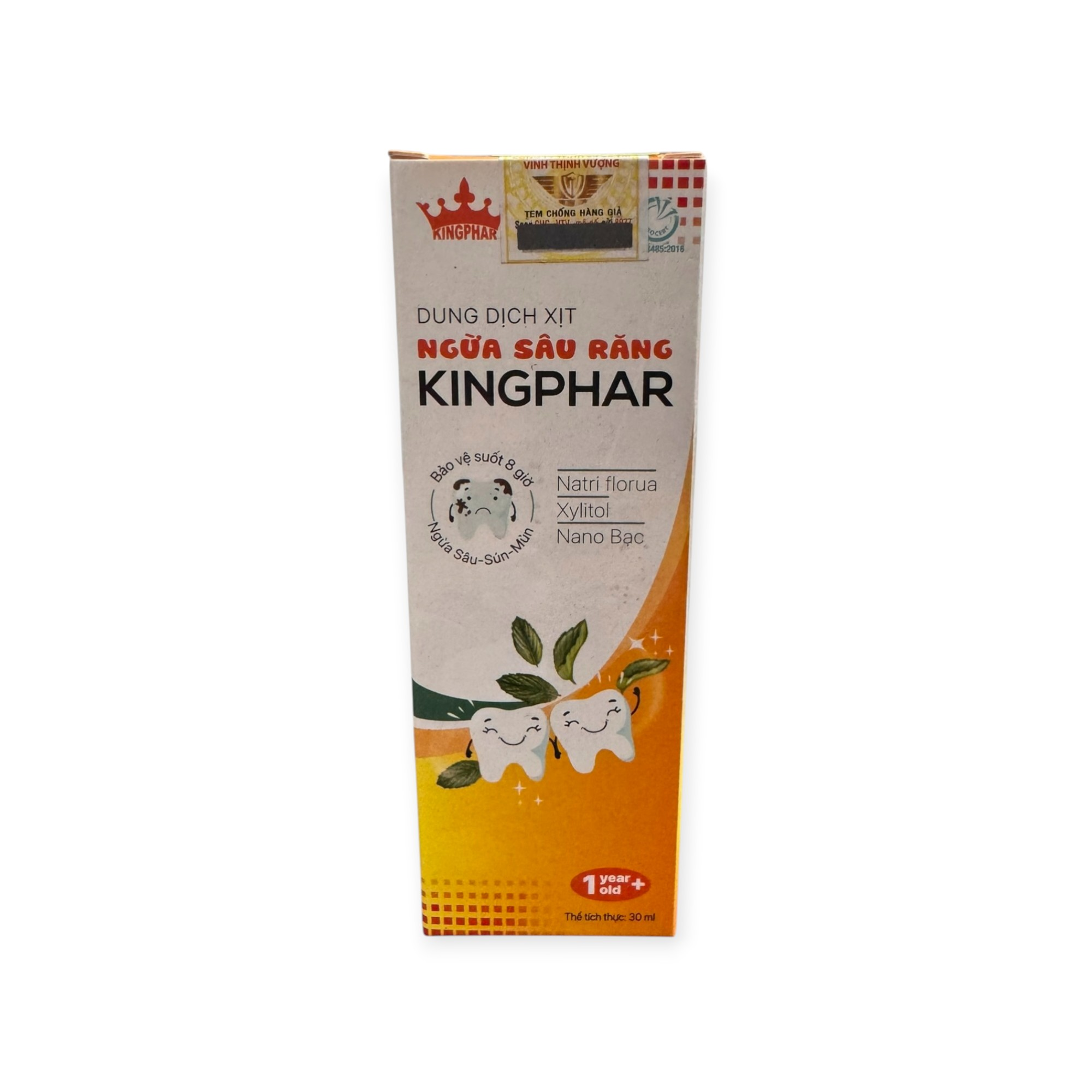 Dung dịch xịt ngừa sâu răng Kingphar Natri fluorua, Xylitol, Nano bạc, Trà xanh ngừa sâu răng, sún răng, mòn răng, bảo vệ men răng (Chai xịt 30ml) 1 1 Dung dịch ngừa sâu răng