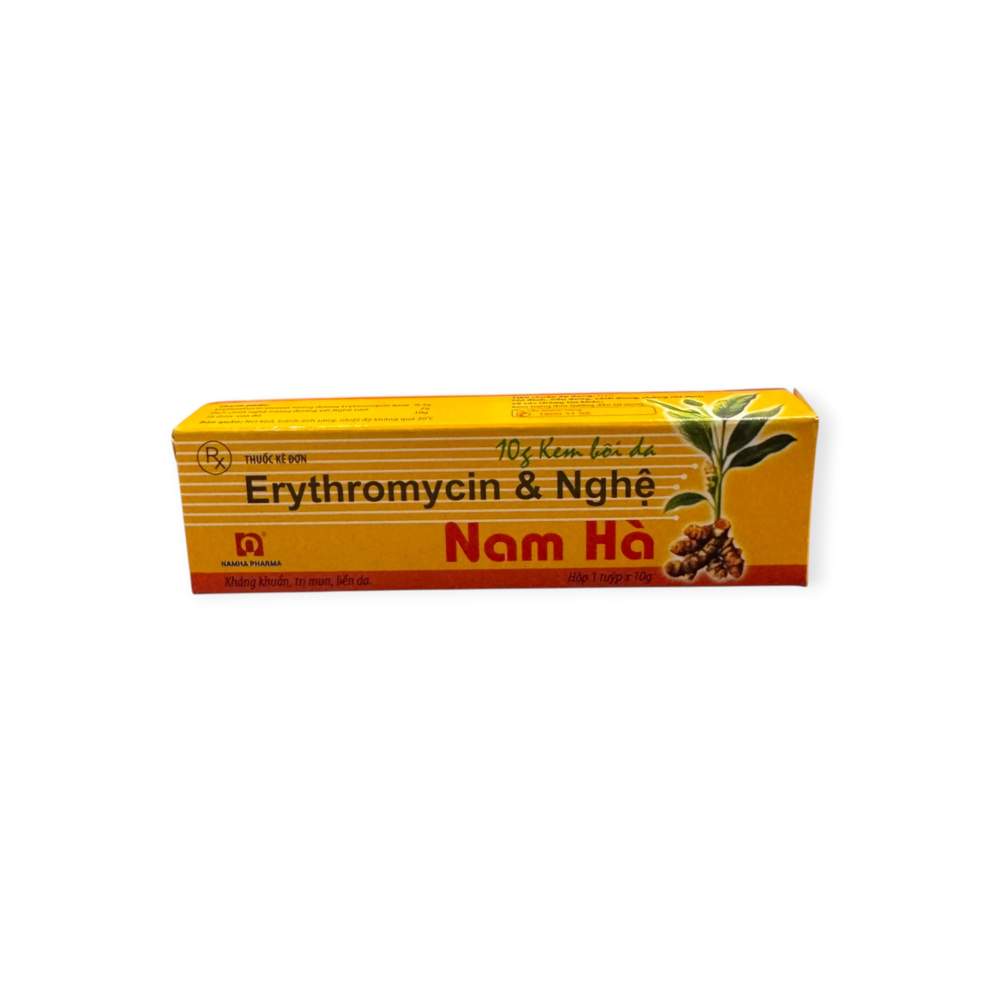 Kem bôi da Erythromycin & Nghệ Nam Hà Erythromycin 0,4g, Nghệ tươi 2,0g kháng khuẩn, trị mụn, liền da (Tuýp 10g) 1 1 Erythromycin