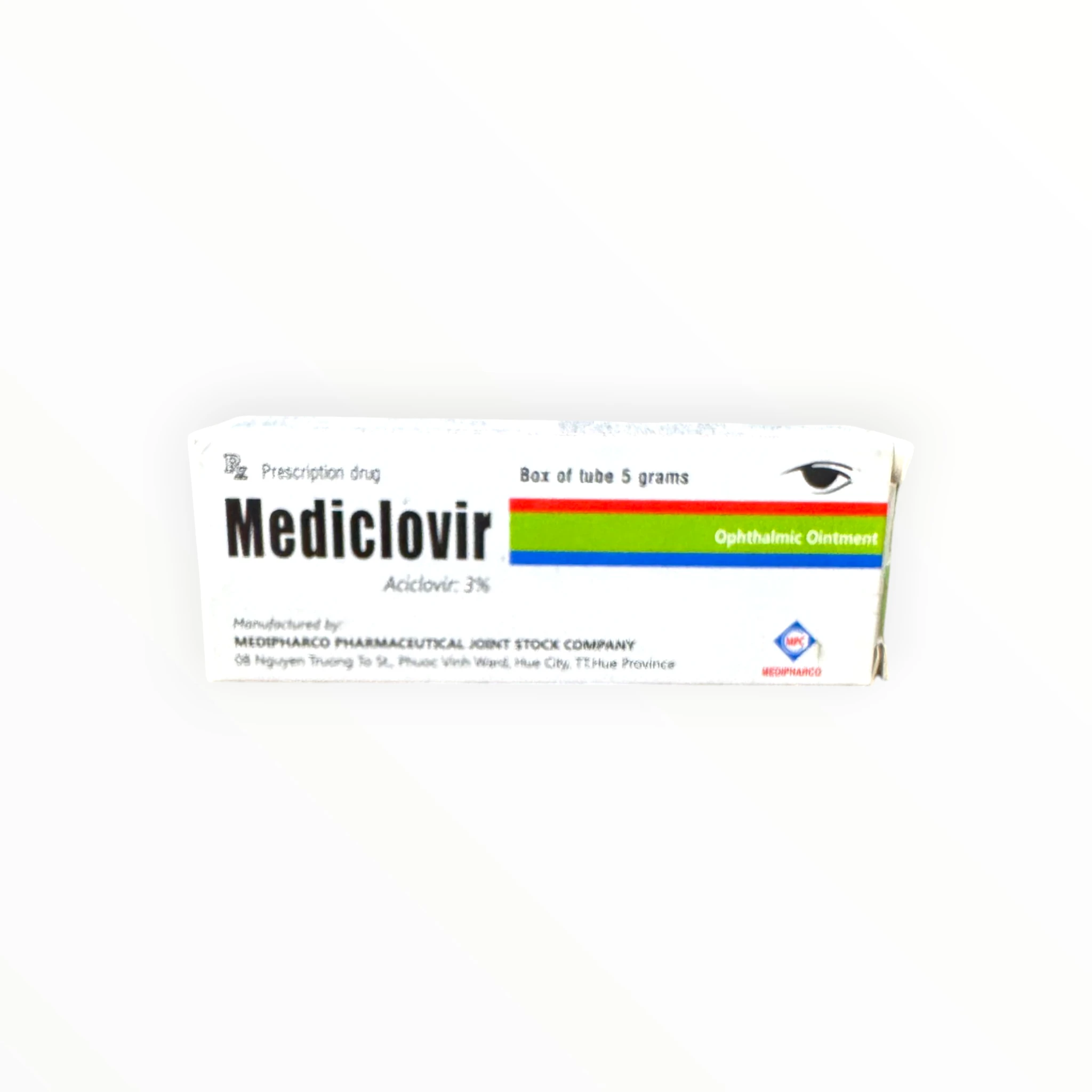 Thuốc mỡ tra mắt Mediclovir Aciclovir 3% (150mg) kháng virus Herpes, trị viêm giác mạc do Herpes simplex (Tuýp 5g) 1 1 Mediclovir