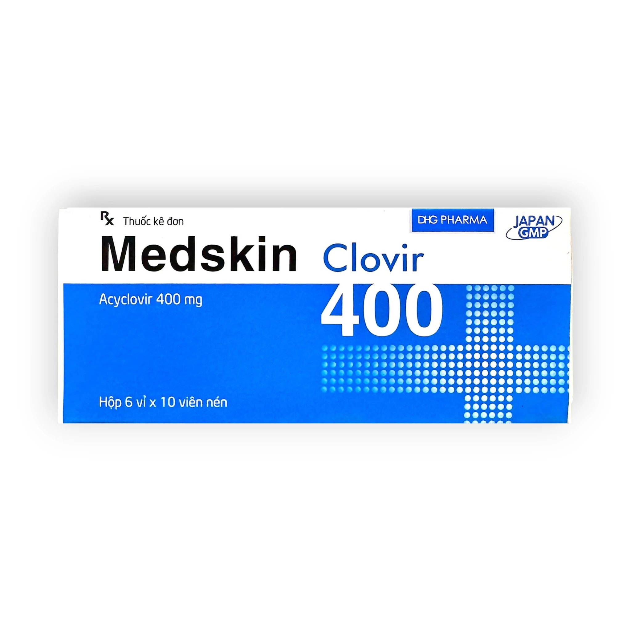 Viên nén Medskin Clovir 400 Acyclovir 400 mg kháng virus Herpes simplex, dự phòng tái phát (Hộp 6 vỉ x 10 viên nén) 1 1 Medskin clovir 400