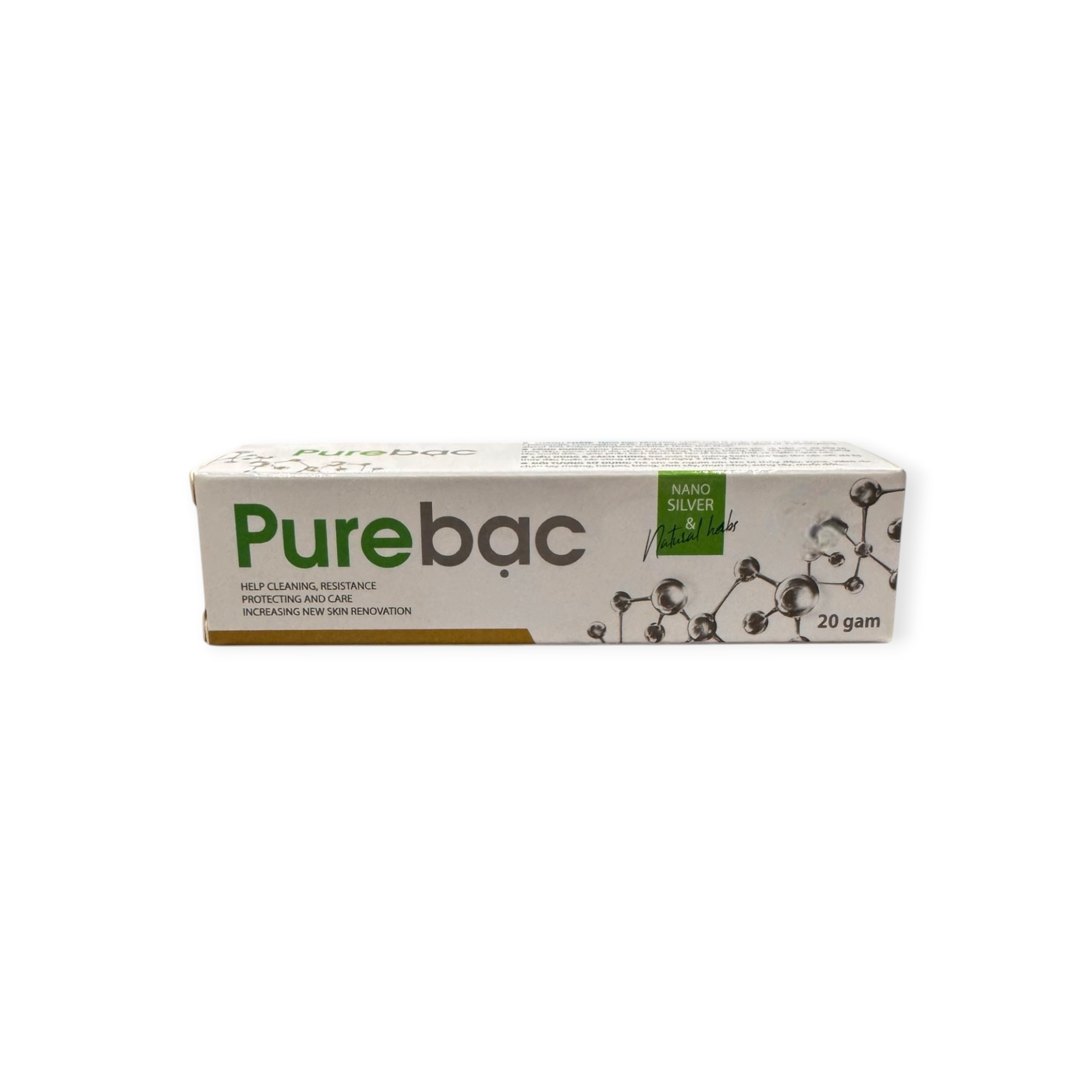 Kem Pure bạc (Purebac) Nano bạc, Kẽm Oxyd, Chiết xuất lá xoài, Chamomile làm sạch da, kháng khuẩn, chăm sóc thủy đậu, zona, viêm da (Tuýp 20g) 1 1 Pure bạc