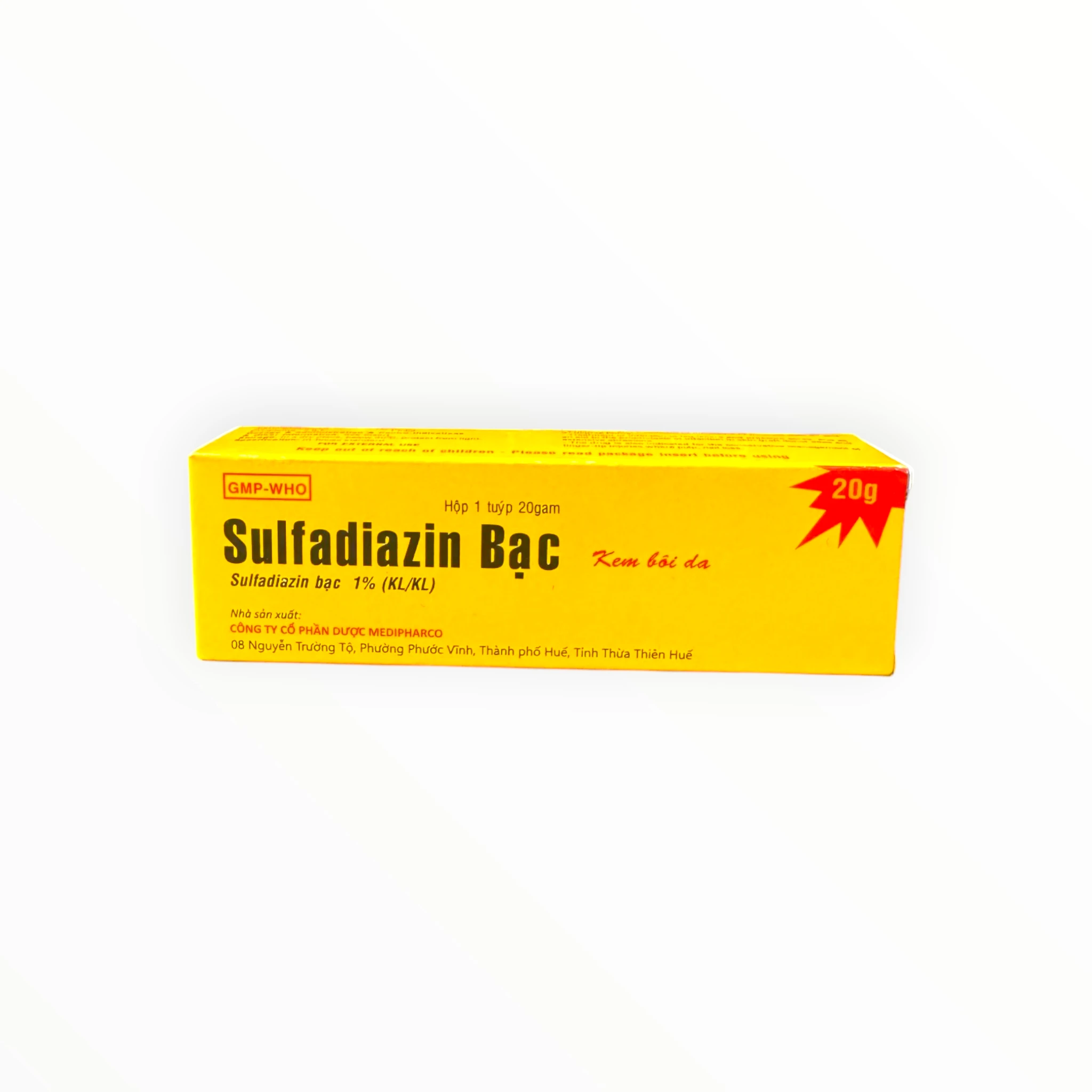 Kem bôi da Sufaldiazine (Sulfadiazin Bạc) Sulfadiazin Bạc 1% kháng khuẩn, phòng và điều trị nhiễm khuẩn bỏng, loét (Tuýp 20g) 1 1 Sufaldiazine