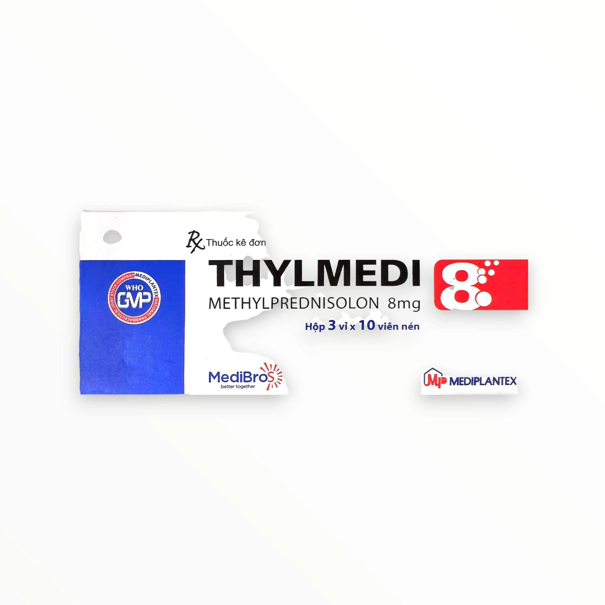 Viên nén Thylmedi 8mg MediBros Methylprednisolon 8mg điều trị viêm khớp, bệnh tự miễn, dị ứng, ung thư (Hộp 3 vỉ x 10 viên nén) 1 1 Thylmedi 8mg MediBros