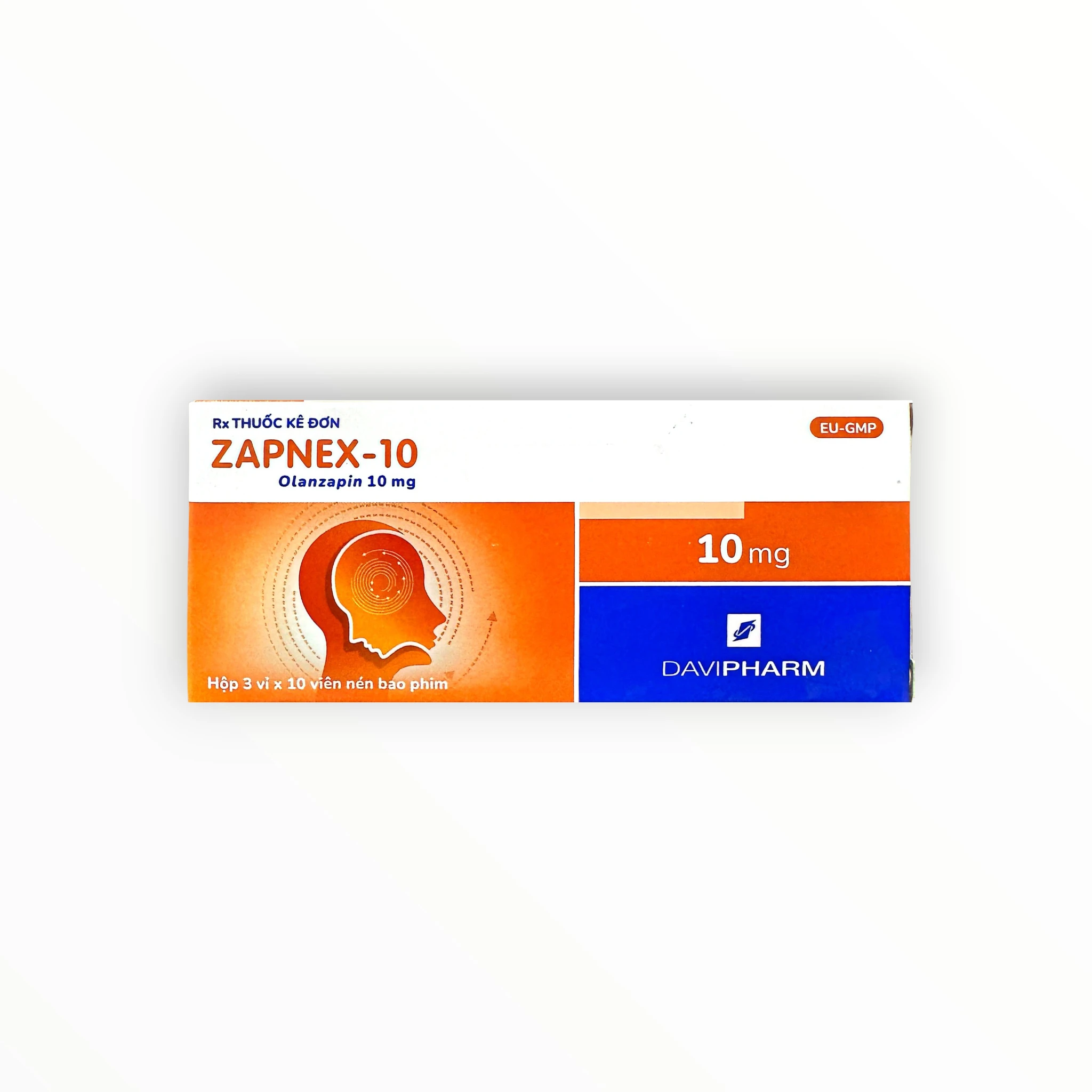 Thuốc Zapnex 10 Olanzapin 10 mg điều trị tâm thần phân liệt, rối loạn lưỡng cực (Hộp 3 vỉ x 10 viên nén bao phim) 1 1 Zapnex 10