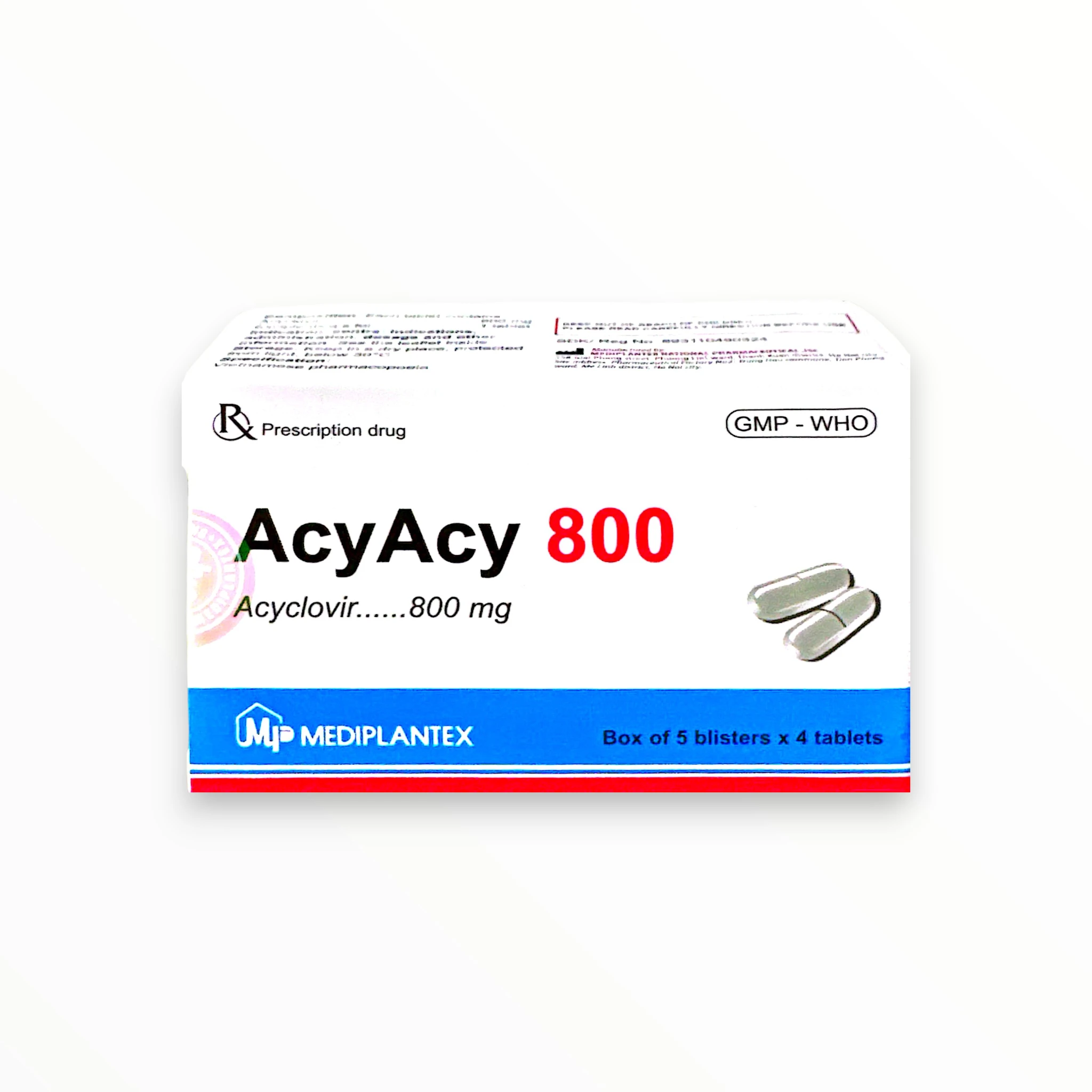 Viên nén Acycy 800 Acyclovir 800 mg kháng virus Herpes simplex, Herpes zoster, thủy đậu (Hộp 05 vỉ x 04 viên) 2 2 Acycy 800