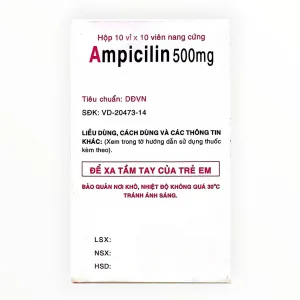Viên nang cứng Ampicillin 500mg Ampicillin 500mg nhiễm khuẩn hô hấp, lậu, Listeria (Hộp 10 vỉ x 10 viên nang cứng) 5 2 Ampicillin 500mg