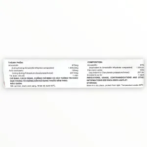 Thuốc Tipharco Amoxicillin trị nhiễm khuẩn (Hộp 02 vỉ x 07 viên) 8 2 Auclanityl 875 125