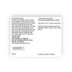 Viên nang cứng CellCept Mycophenolate mofetil 250 mg ức chế miễn dịch dự phòng thải ghép (Hộp 10 vỉ x 10 viên nang cứng) 3 2 CellCept