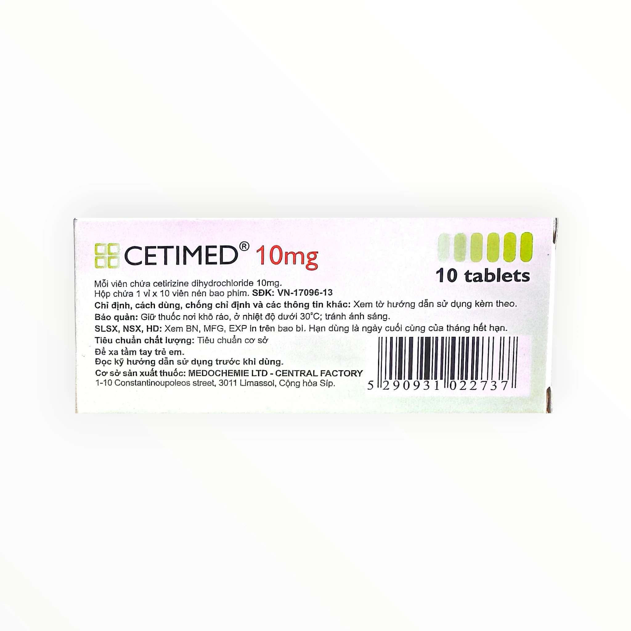 Thuốc Cetimed 10mg Cetirizine dihydrochloride giảm triệu chứng dị ứng (Hộp 1 vỉ x 10 viên) 2 2 Cetimed 10mg