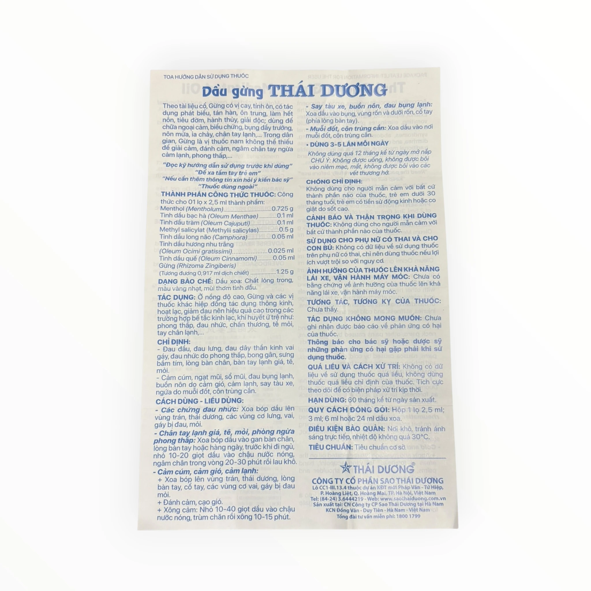 Dầu xoa Dầu gừng Thái Dương Menthol đau nhức, phong thấp, cảm cúm, say tàu xe (Hộp 1 lọ 2,5 ml; 3 ml; 6 ml hoặc 24 ml) 2 2 Dầu gừng thái dương