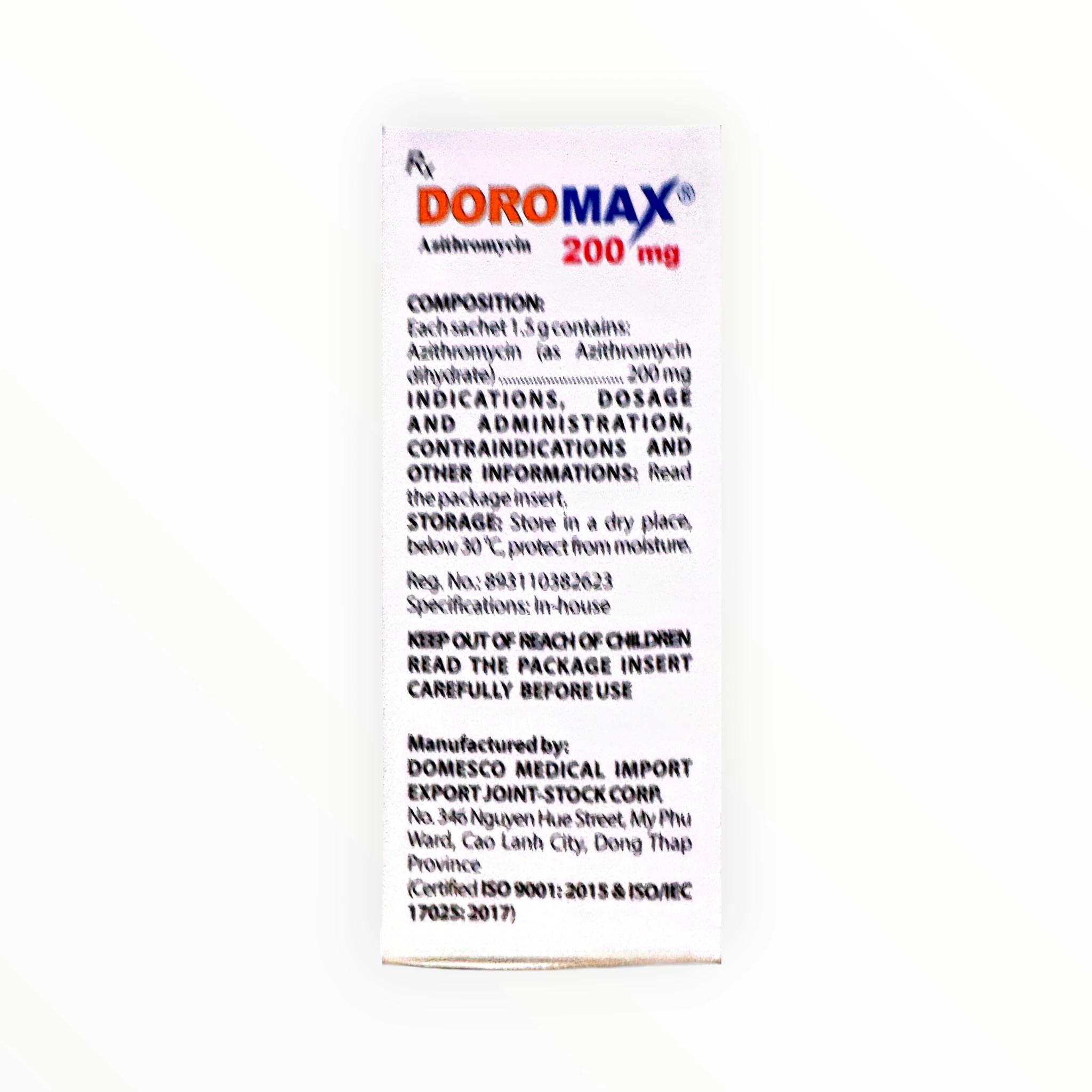 Thuốc Doromax 200mg Azithromycin điều trị nhiễm khuẩn (Hộp 10 gói x 1.5g) 2 2 Doromax 200mg