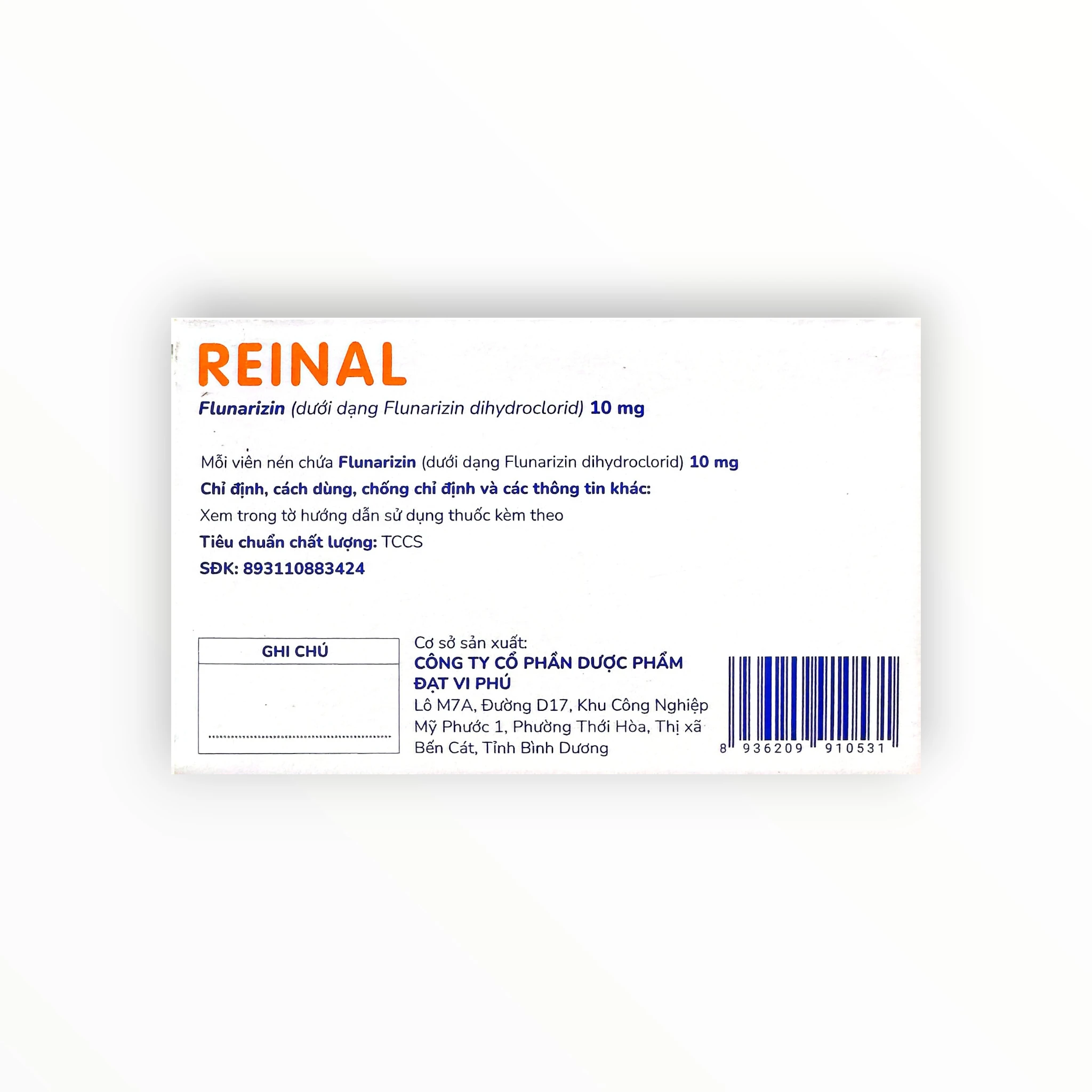 Thuốc Reinal Flunarizin 10 mg dự phòng đau nửa đầu (Hộp 6 vỉ x 10 viên) 2 2 Reinal (Reinal)