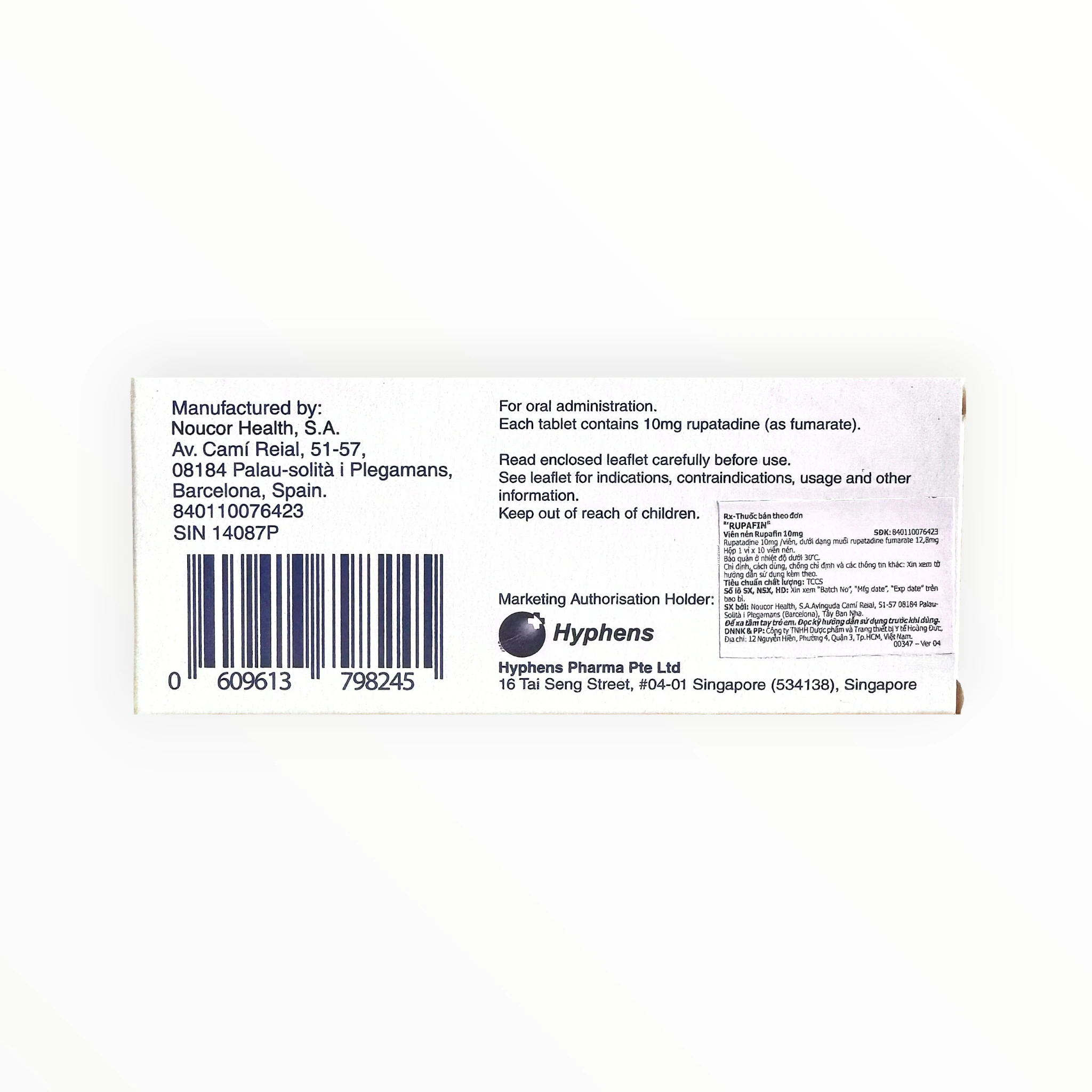 Thuốc Rupafin 10mg Rupatadin điều trị viêm mũi dị ứng và mày đay (Hộp 1 vỉ x 10 viên) 2 2 Rupafin