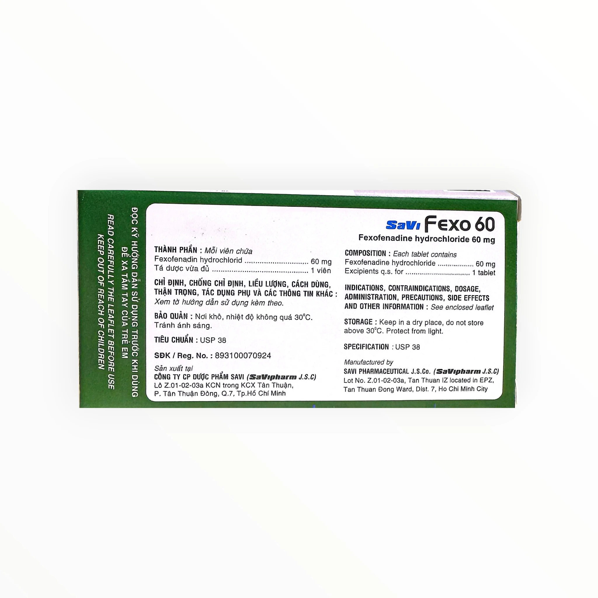 Thuốc Savi Fexo 60mg Fexofenadin hydrochlorid điều trị viêm mũi dị ứng và mày đay (Hộp 1 vỉ x 10 viên) 2 2 Savi Fexo 60