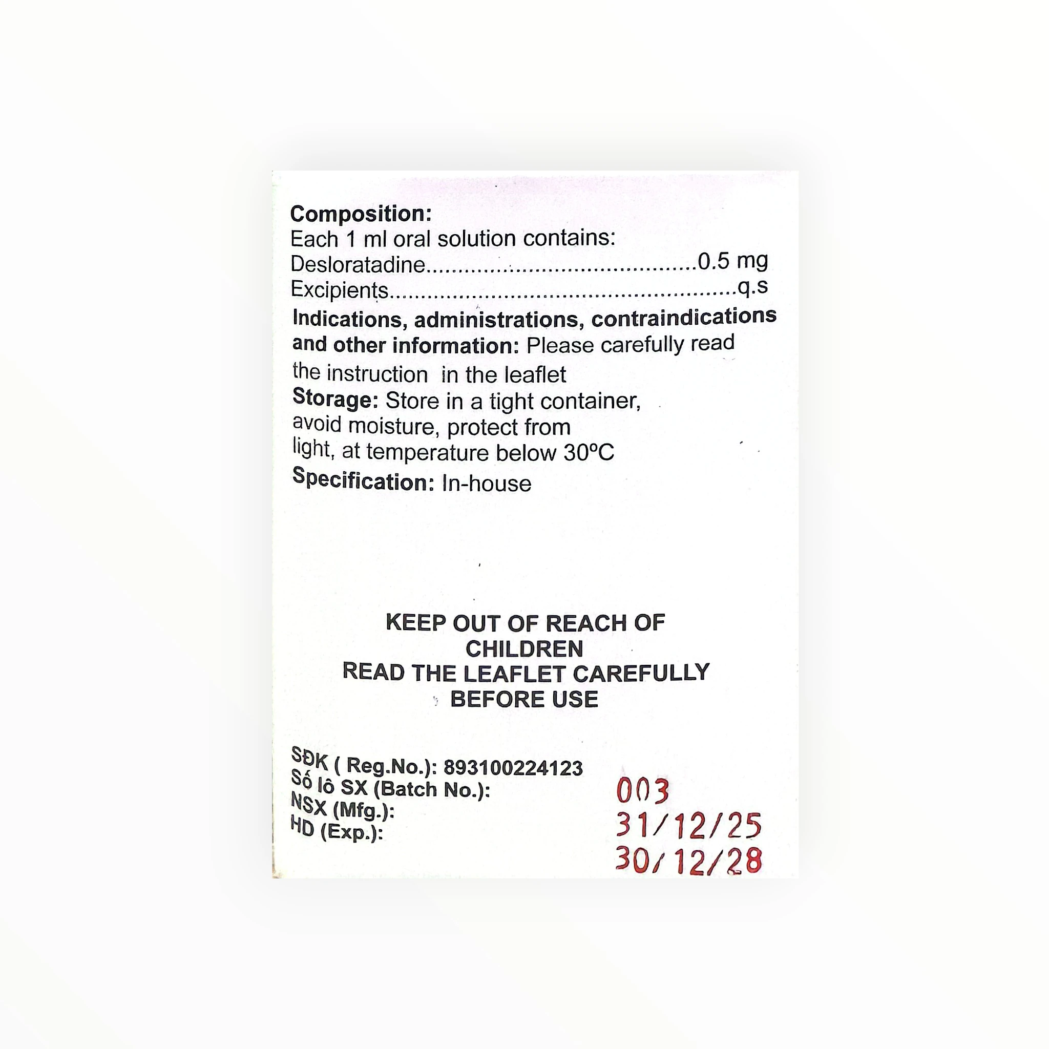 Thuốc Vidutadin 0,5mg/ml Desloratadin giảm triệu chứng viêm mũi dị ứng và mày đay (Hộp 30 ống x 5 ml) 2 2 Vidutadin