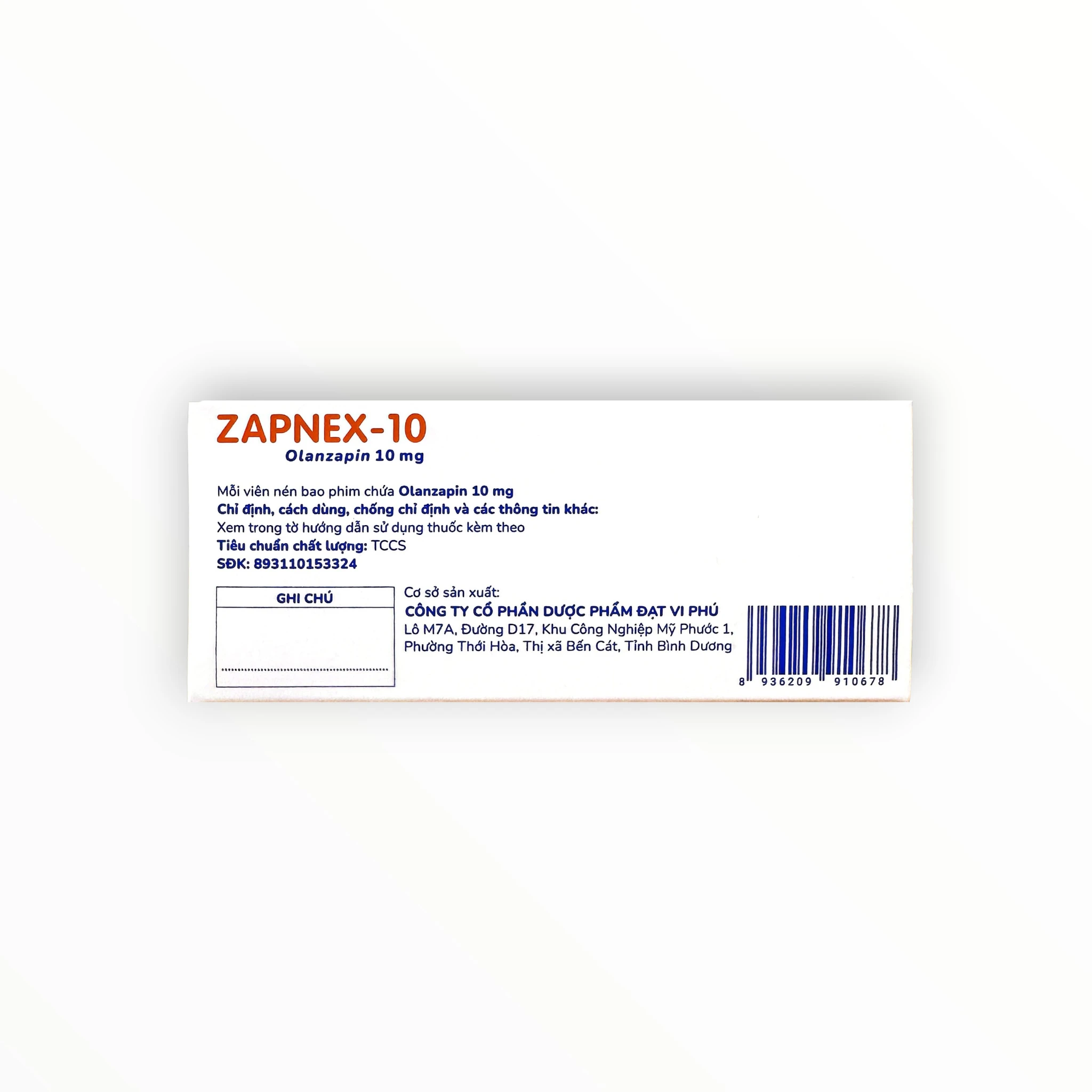 Thuốc Zapnex 10 Olanzapin 10 mg điều trị tâm thần phân liệt, rối loạn lưỡng cực (Hộp 3 vỉ x 10 viên nén bao phim) 2 2 Zapnex 10