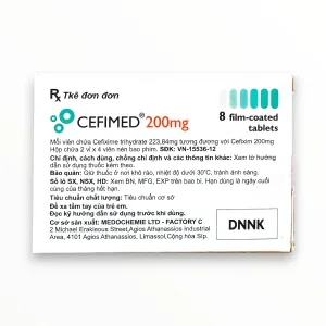 Thuốc Cefimed Cefixime 200 mg kháng sinh trị nhiễm khuẩn (Hộp chứa 2 vỉ x 4 viên nén bao phim) 7 2 cefimed 200mg