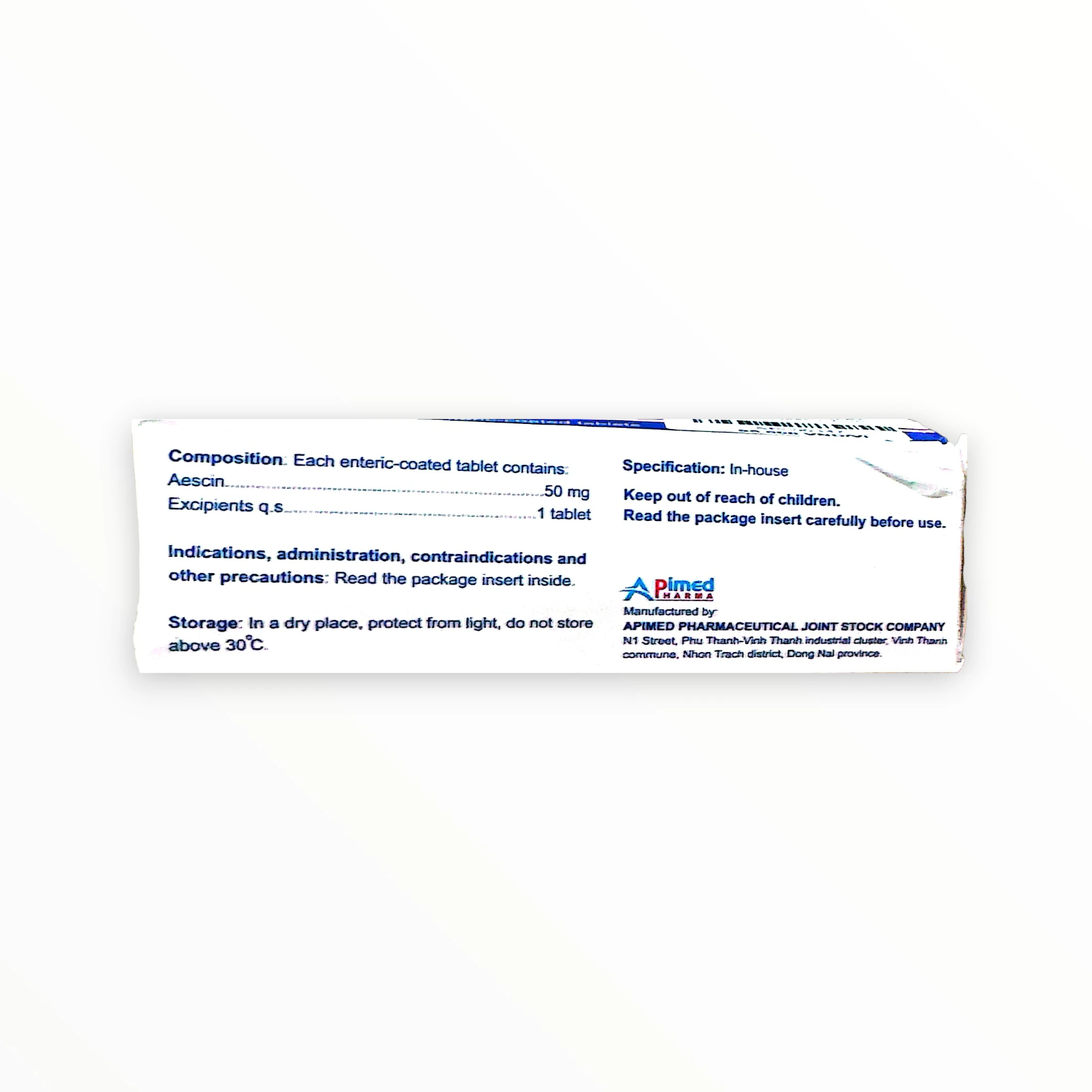 Viên nén bao phim tan trong ruột ECIPA 50 Aescin 50 mg bảo vệ tĩnh mạch, điều trị thiểu năng tĩnh mạch, phù nề (Hộp 5 vỉ x 10 viên nén bao phim tan trong ruột) 2 2 ecipa 80