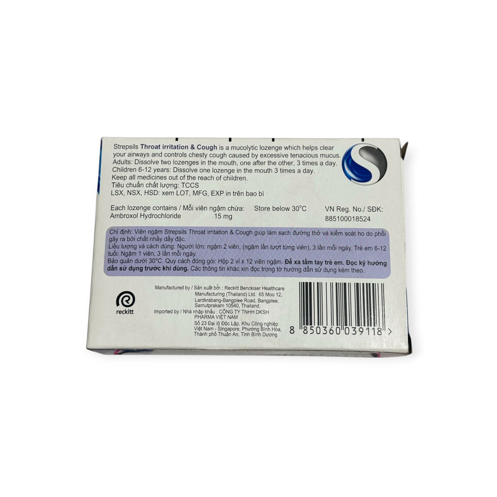 Viên ngậm Strepsils Throat Irritation & Cough Reckitt long đờm, giảm ho (Hộp 2 vỉ x 12 viên) 2 2 strepsils throat irritation&cough