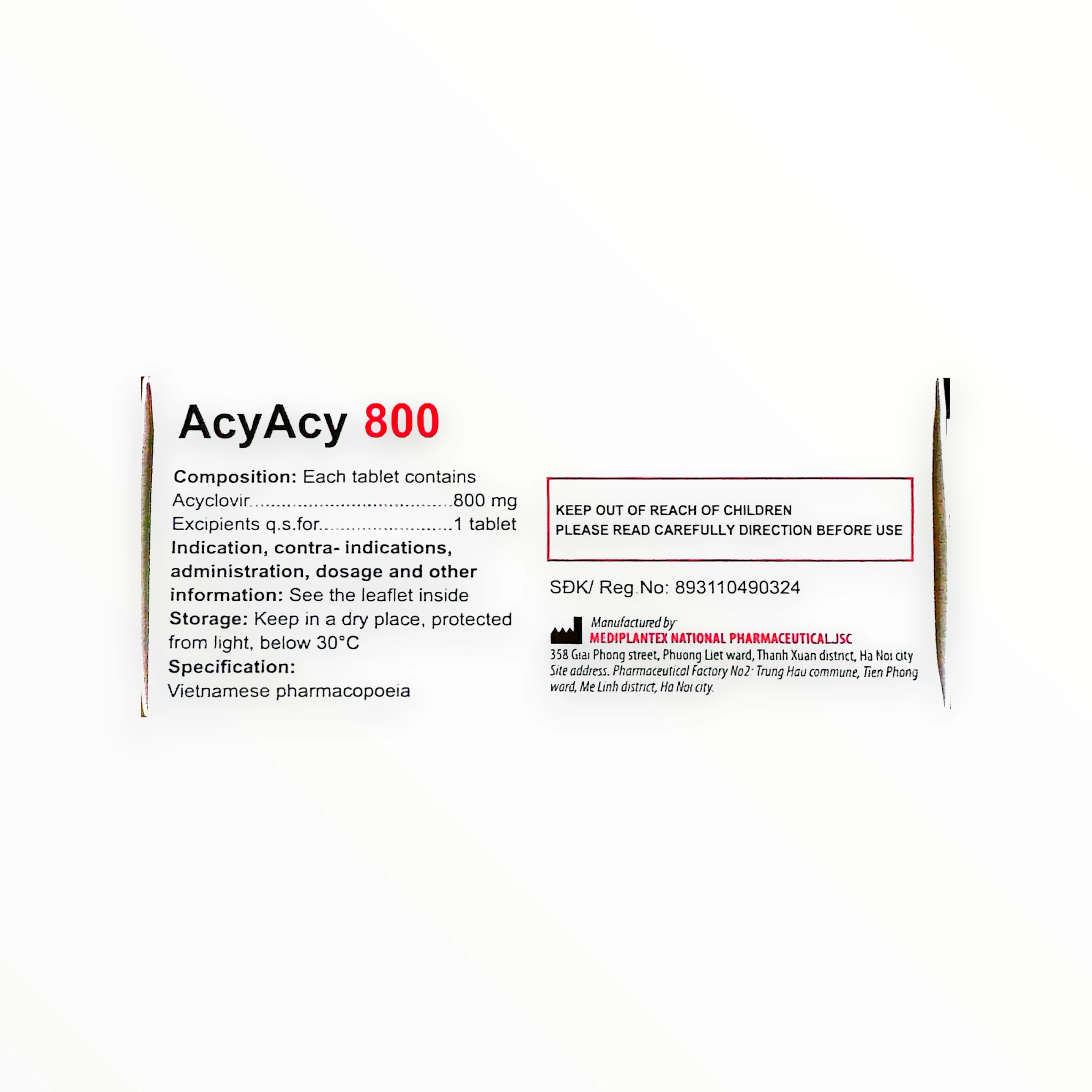 Viên nén Acycy 800 Acyclovir 800 mg kháng virus Herpes simplex, Herpes zoster, thủy đậu (Hộp 05 vỉ x 04 viên) 3 3 Acycy 800
