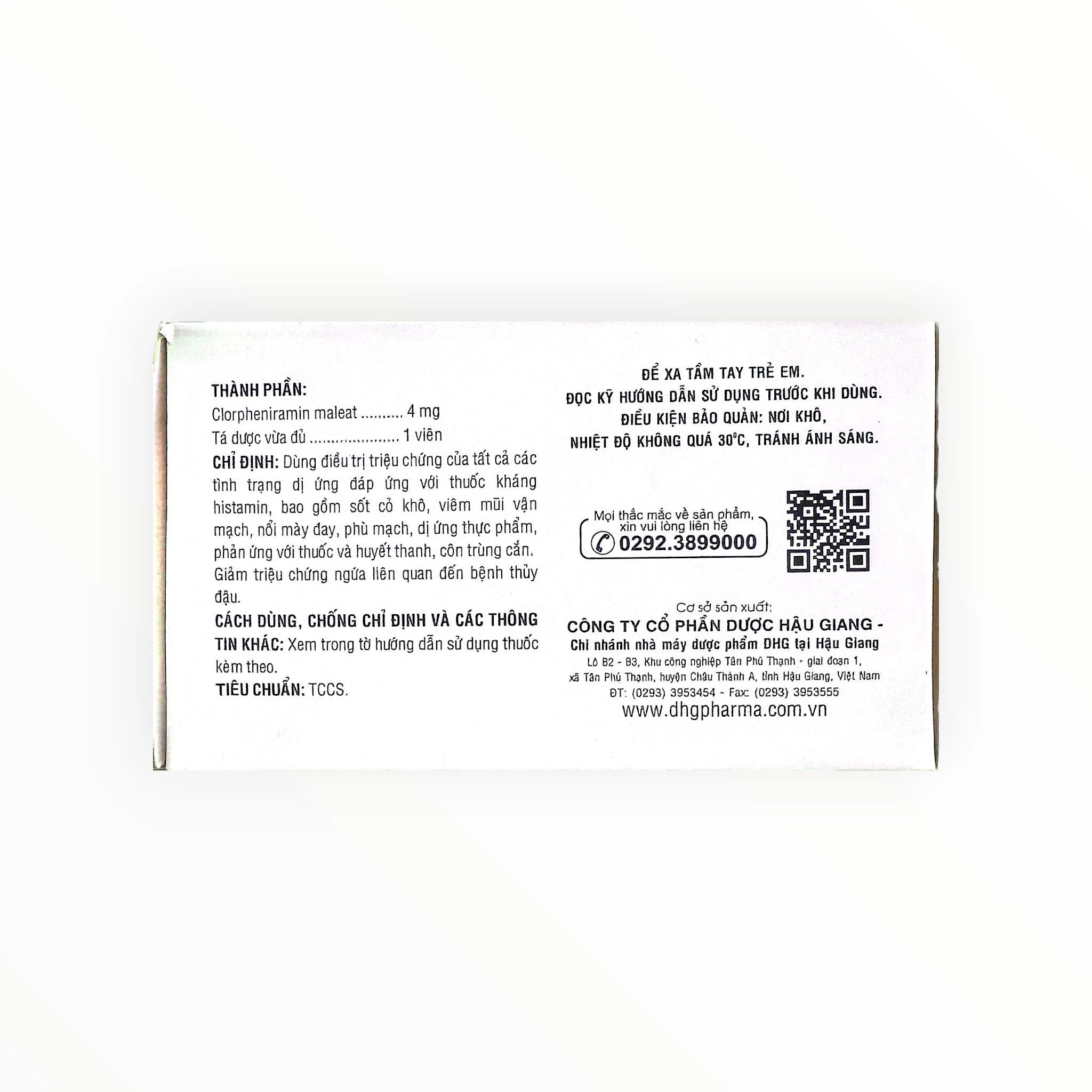 Thuốc Clorpheniramin 4mg Clorpheniramin maleat điều trị triệu chứng dị ứng (Hộp 10 vỉ x 20 viên) 3 3 Clorpheniramin 4