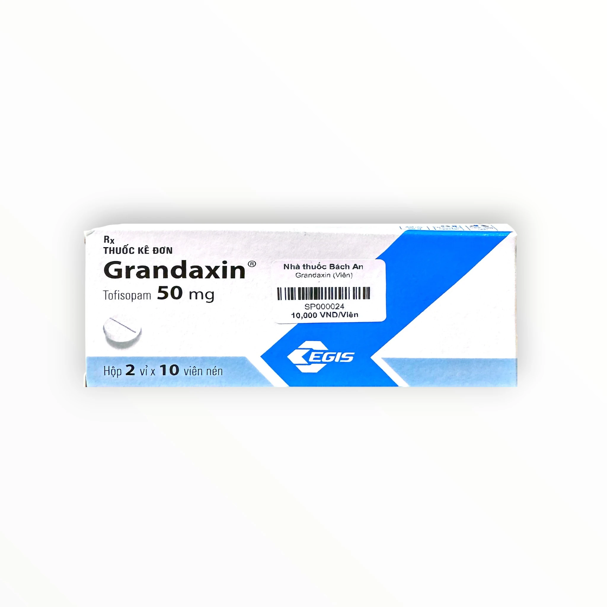 Viên nén Grandaxin 50mg Tofisopam 50 mg điều trị lo âu, căng thẳng, rối loạn thực vật (Hộp 2 vỉ x 10 viên nén) 3 3 Grandaxin (Grandaxin)