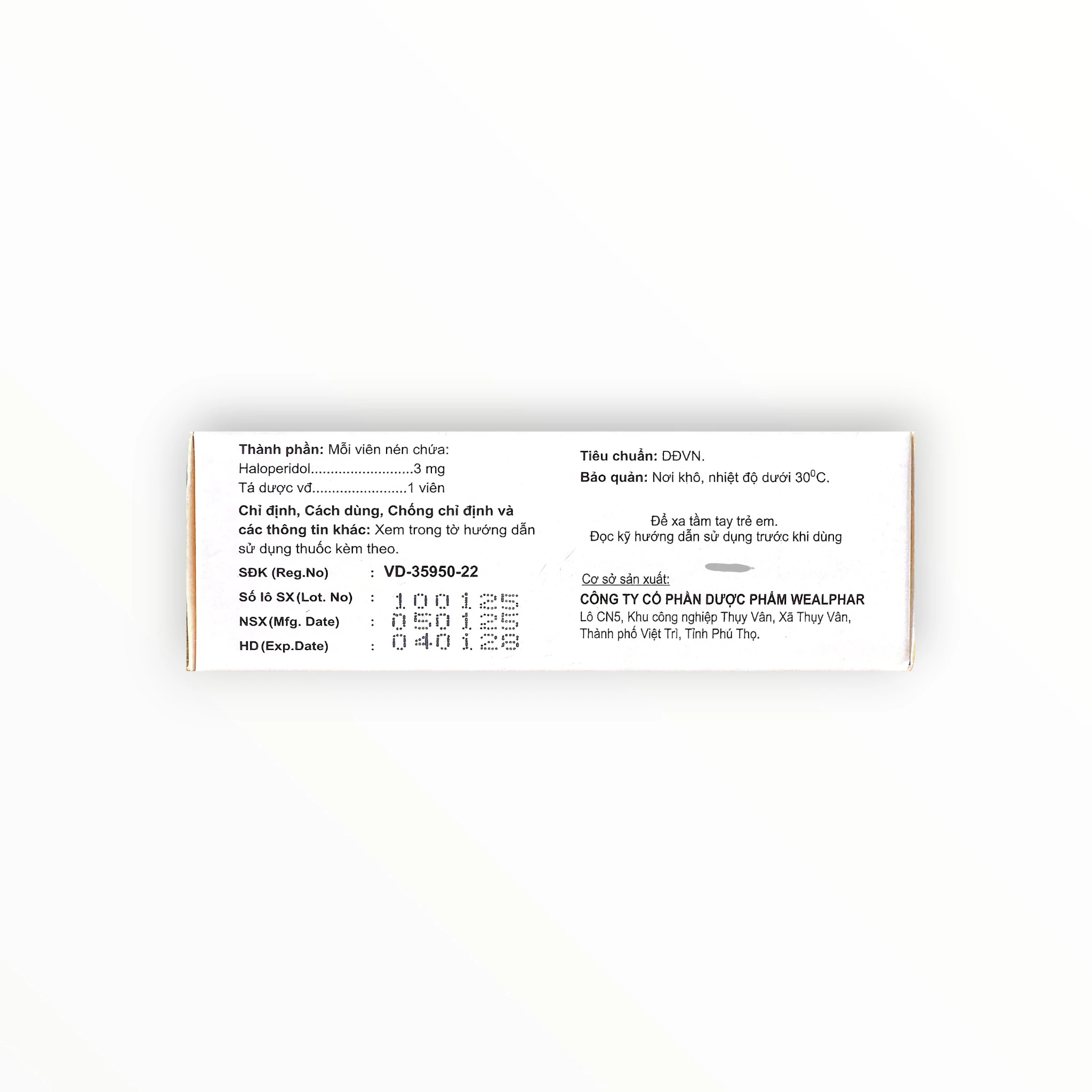 Viên nén HALOPERIDOL DWP 3 mg Haloperidol 3 mg điều trị tâm thần phân liệt, rối loạn tâm thần (Hộp 6 vỉ x 10 viên nén) 3 3 Haloperidol DWP 3mg