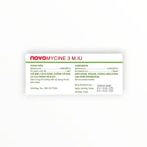 Viên nén bao phim Novomicine 3 Spiramycin 3.000.000 IU kháng khuẩn macrolid, trị nhiễm khuẩn hô hấp, dự phòng viêm màng não (Hộp 2 vỉ x 5 viên nén bao phim) 9 3 Novomicine 3