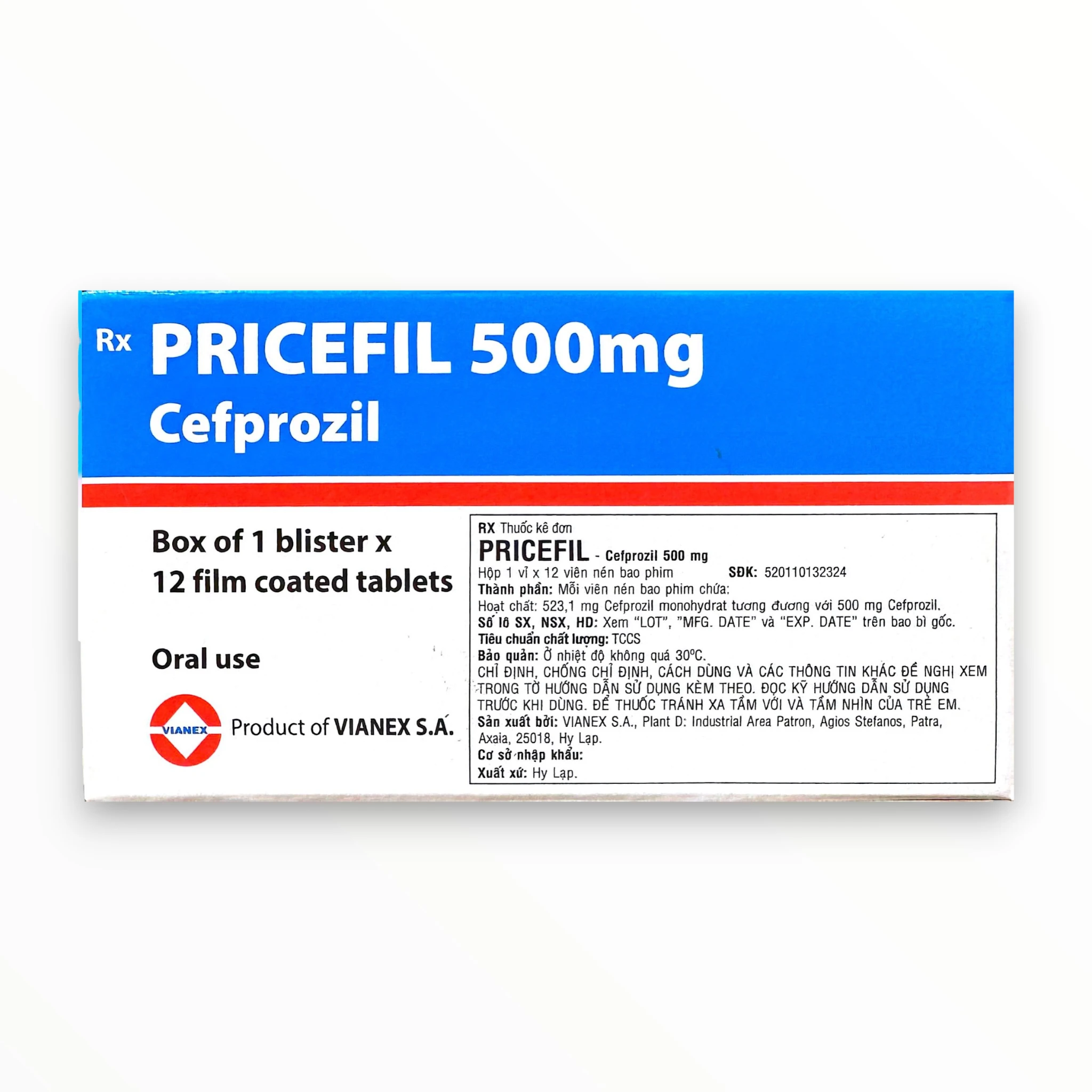 Thuốc Pricefil Cefprozil 500 mg điều trị nhiễm khuẩn (Hộp 1 vỉ x 12 viên nén bao phim) 5 3 Pricefil 500mg