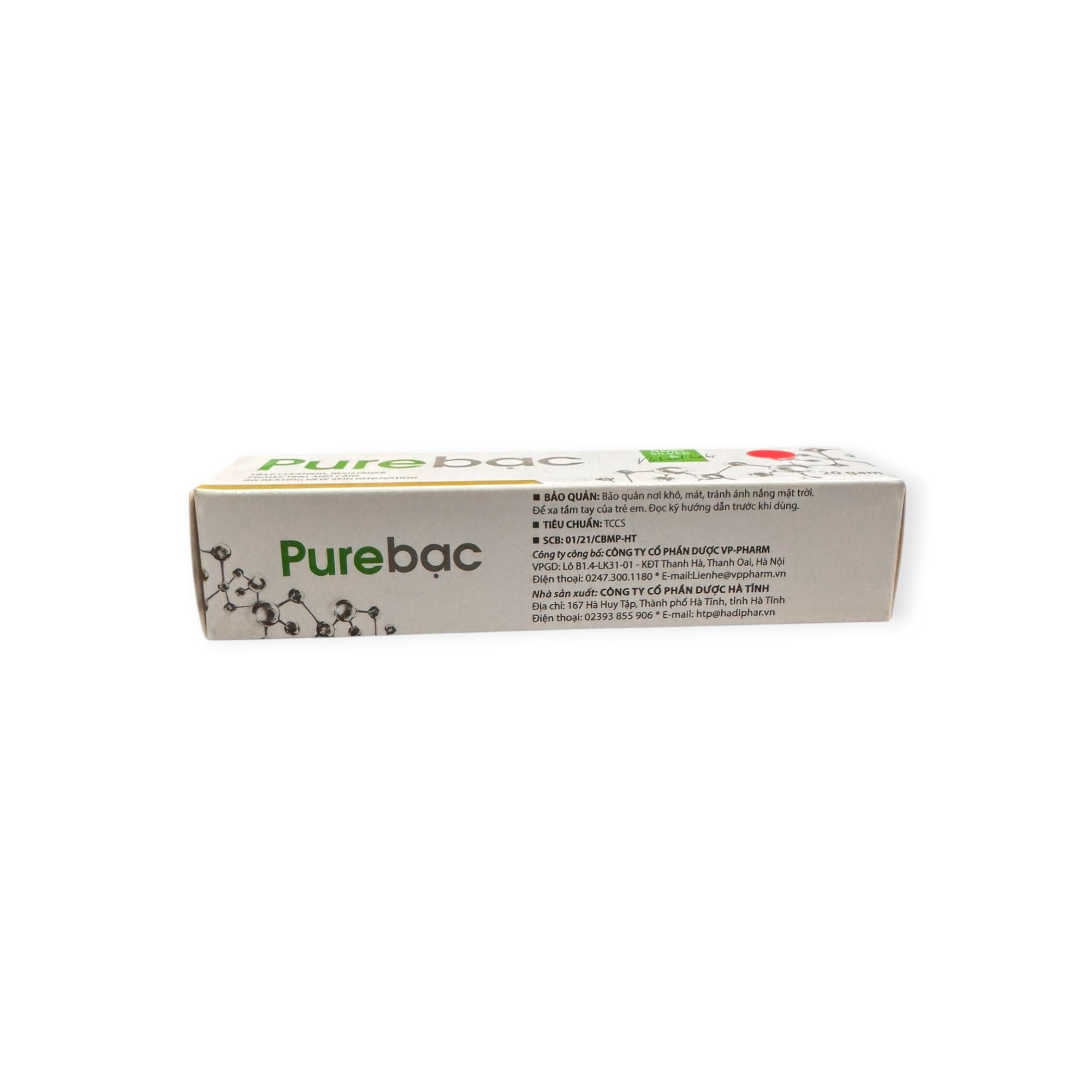 Kem Pure bạc (Purebac) Nano bạc, Kẽm Oxyd, Chiết xuất lá xoài, Chamomile làm sạch da, kháng khuẩn, chăm sóc thủy đậu, zona, viêm da (Tuýp 20g) 3 3 Pure bạc