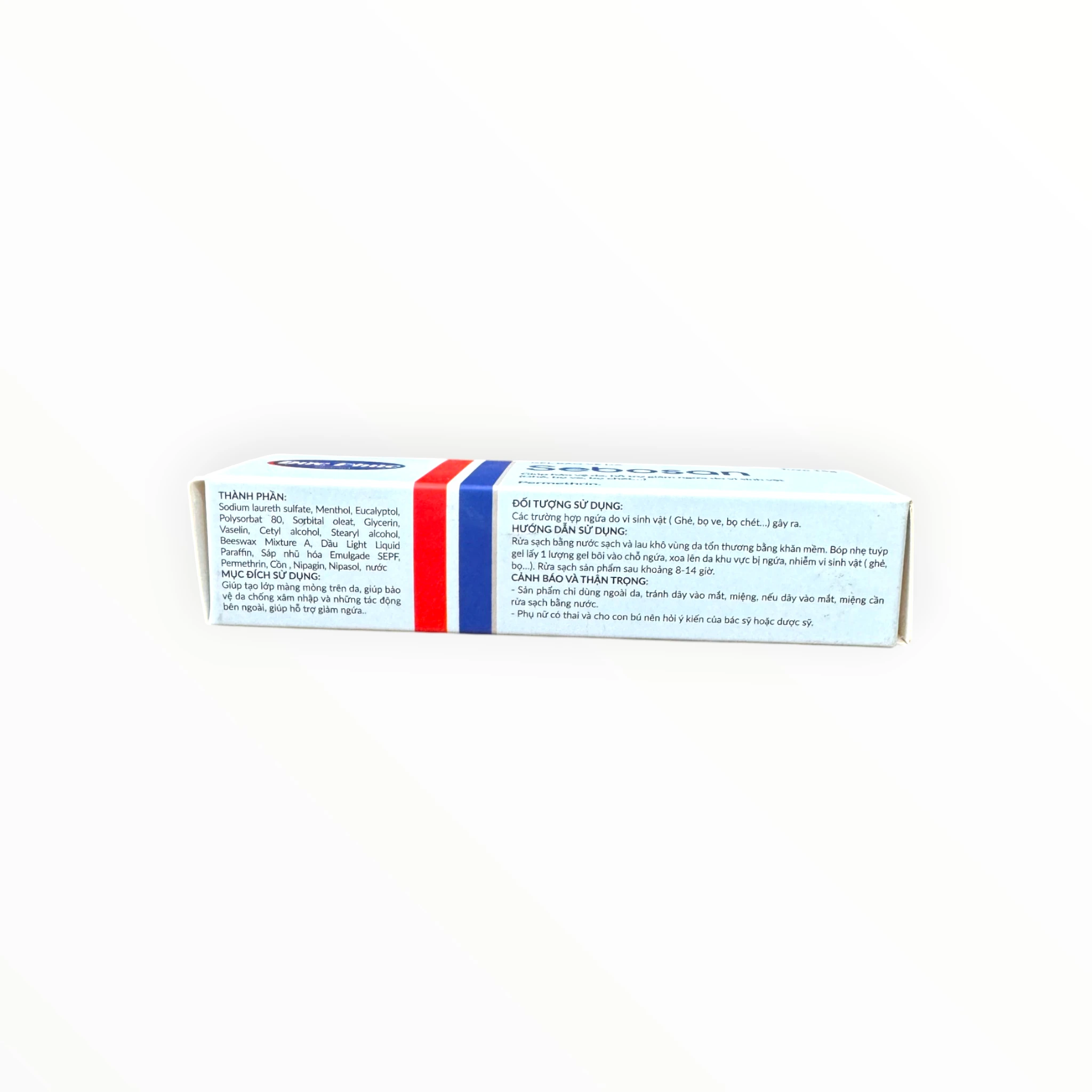 Gel Sebosan Gel bảo vệ da Permethrin, Menthol, Eucalyptol bảo vệ da, hỗ trợ giảm ngứa do vi sinh vật (Tuýp 15g) 3 3 Sebosan