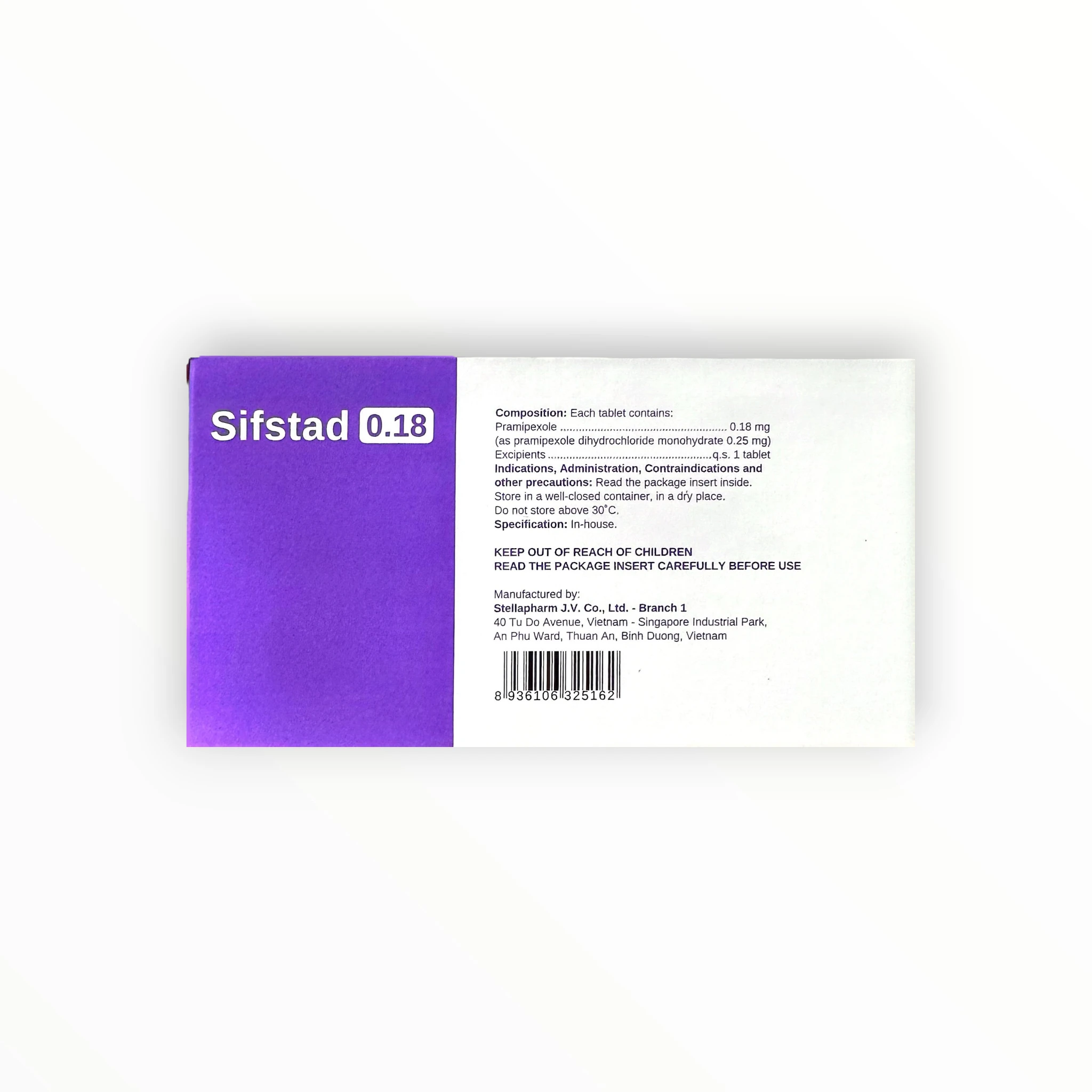Viên nén Sifstad 0.18 Pramipexol 0,18 mg điều trị Parkinson, hội chứng chân không yên (Hộp 10 vỉ x 10 viên nén) 3 3 Sifstad 0.18