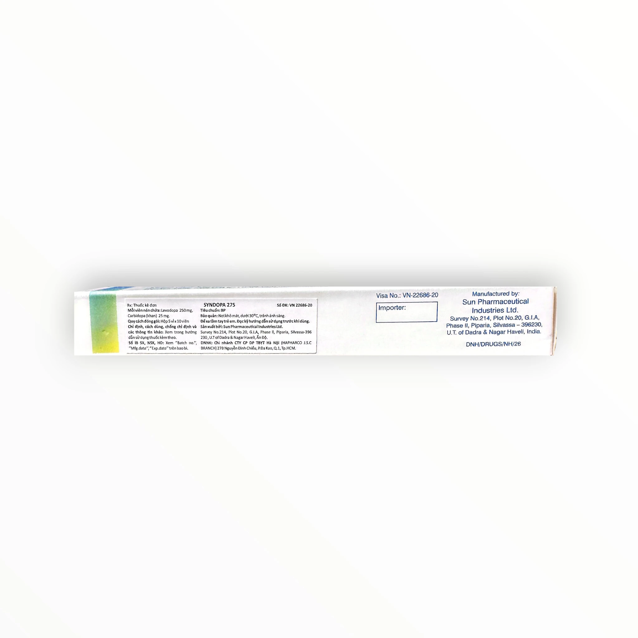 Viên nén Syndopa 275 Levodopa 250 mg + Carbidopa 25 mg điều trị bệnh Parkinson (Hộp 5 vỉ x 10 viên nén) 3 3 Syndopa 275 (Syndopa 275)