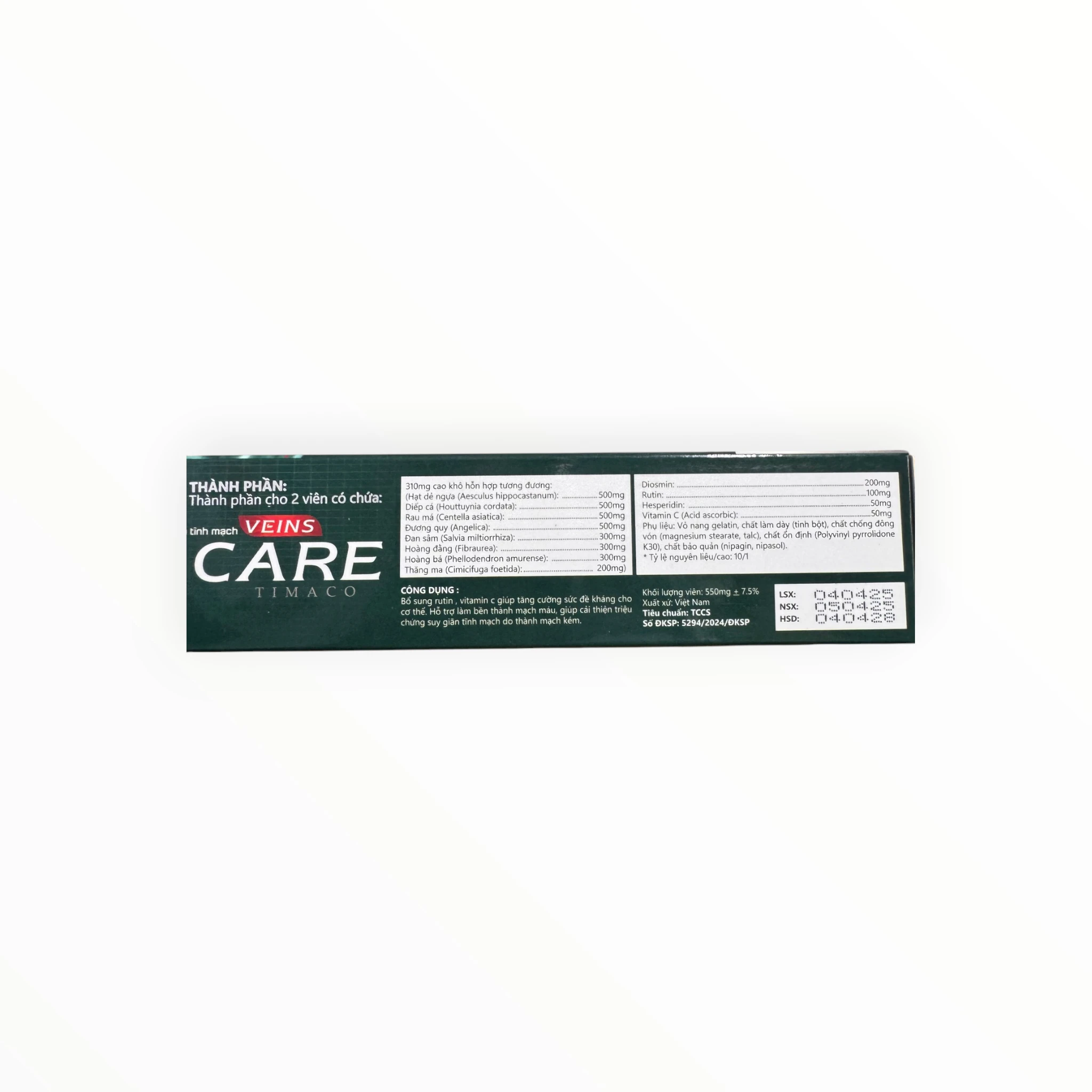 Viên nang cứng Veins Care Timaco hỗ trợ làm bền thành mạch, cải thiện suy giãn tĩnh mạch (Hộp 3 vỉ x 10 viên nang cứng) 3 3 Veins care