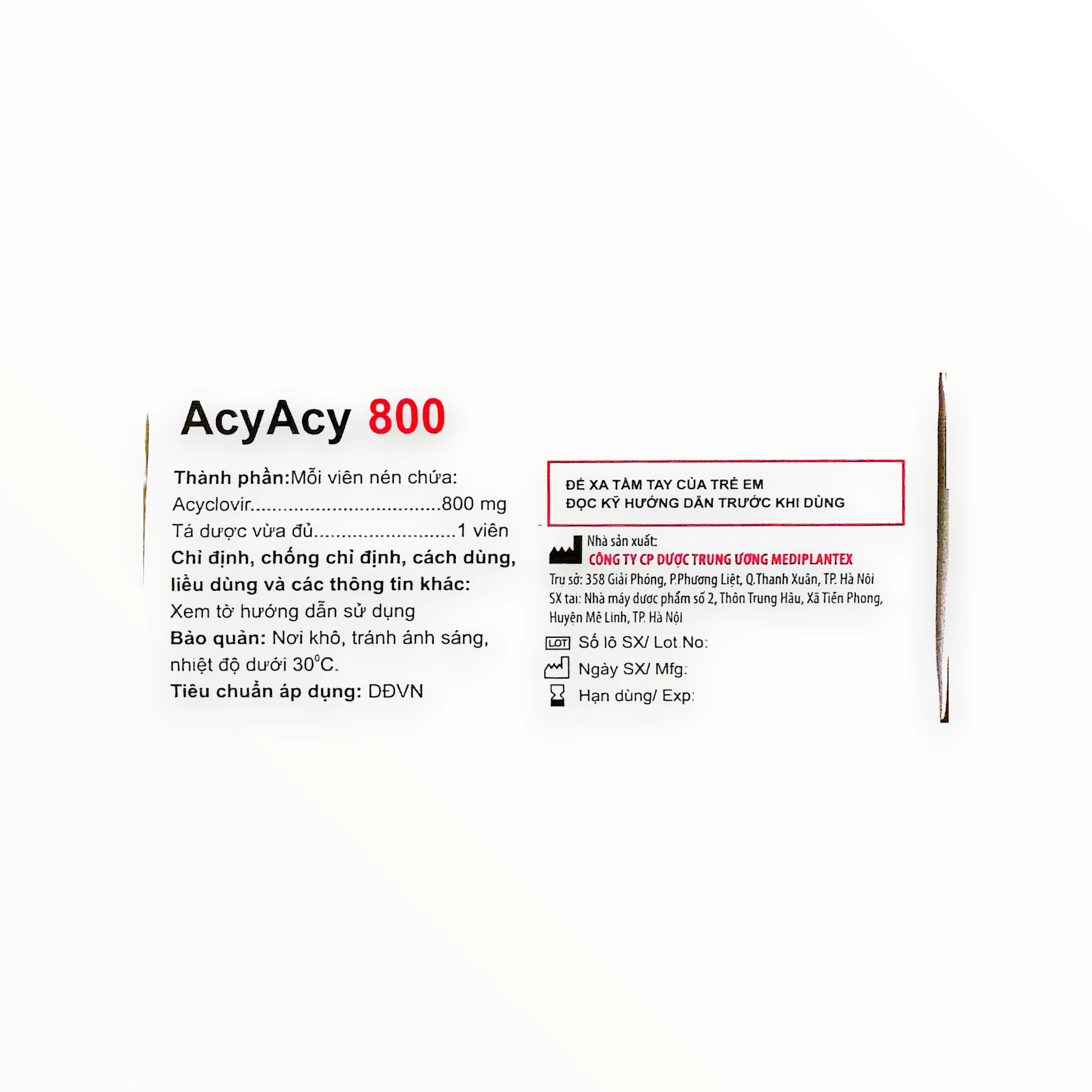 Viên nén Acycy 800 Acyclovir 800 mg kháng virus Herpes simplex, Herpes zoster, thủy đậu (Hộp 05 vỉ x 04 viên) 4 4 Acycy 800