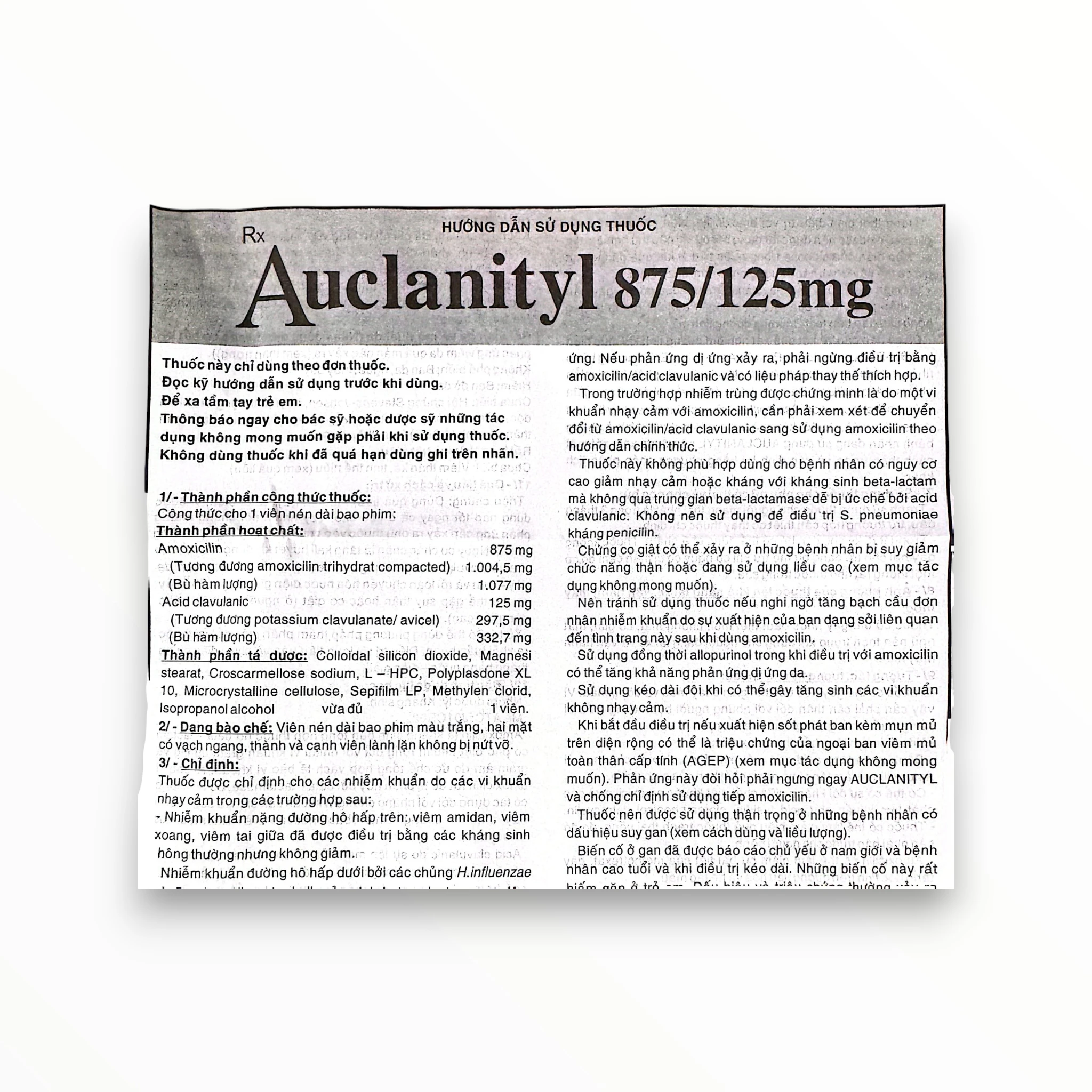 Thuốc Tipharco Amoxicillin trị nhiễm khuẩn (Hộp 02 vỉ x 07 viên) 4 4 Auclanityl 875 125