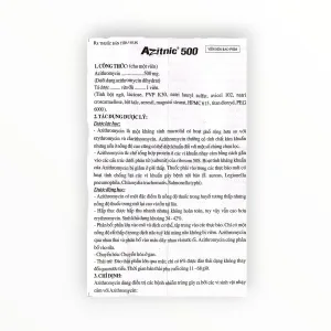 Viên nén bao phim Azitnic 500 Azithromycin 500mg kháng khuẩn macrolid, trị nhiễm khuẩn hô hấp, da, Chlamydia (Hộp 2 vỉ x 3 viên nén bao phim) 10 4 Azitnic 500