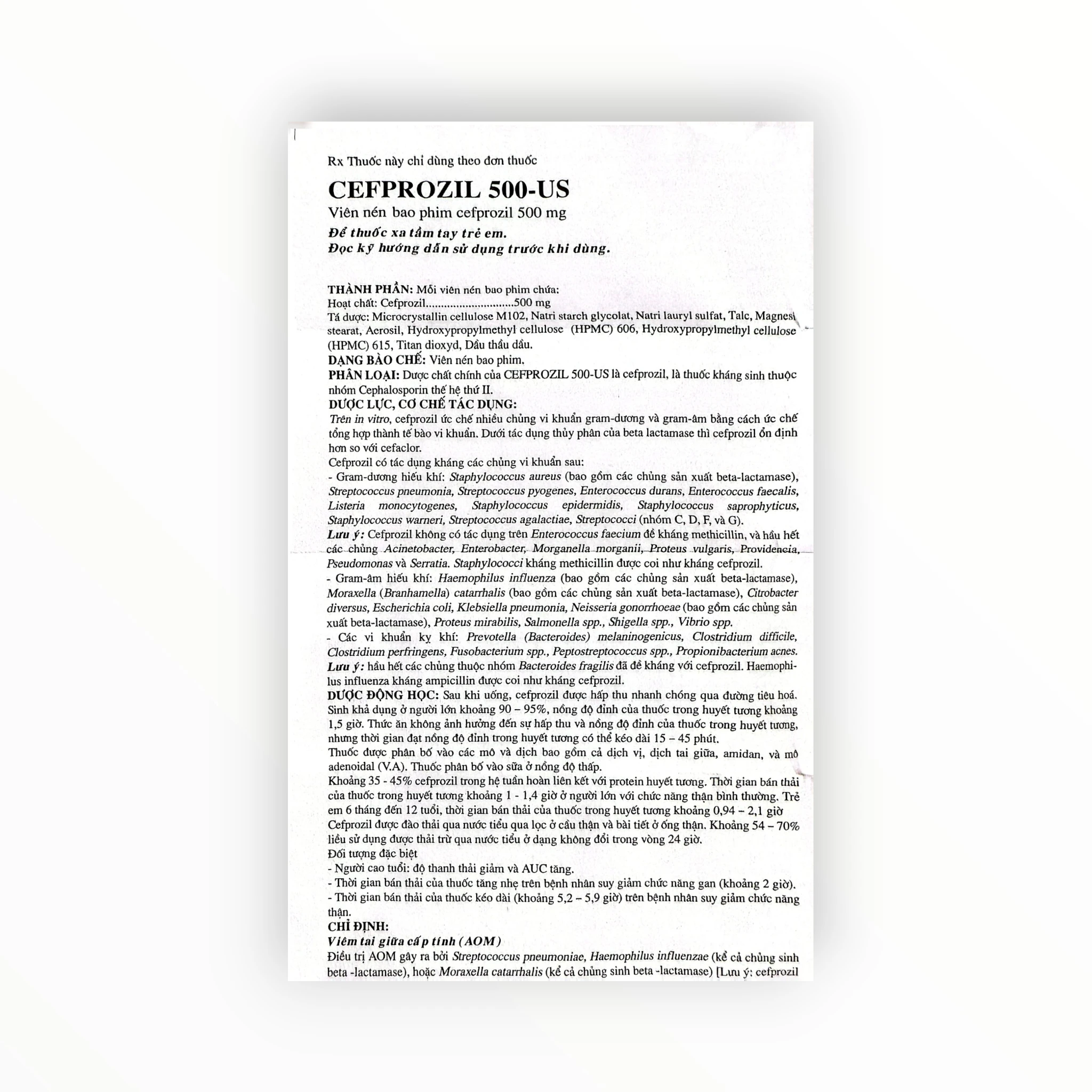 Viên nén bao phim Cefprozil 500-US Cefprozil 500mg kháng khuẩn cephalosporin thế hệ 2, trị nhiễm khuẩn hô hấp, tai, da (Hộp 1 vỉ x 10 viên nén bao phim) 4 4 Cefprozil 500