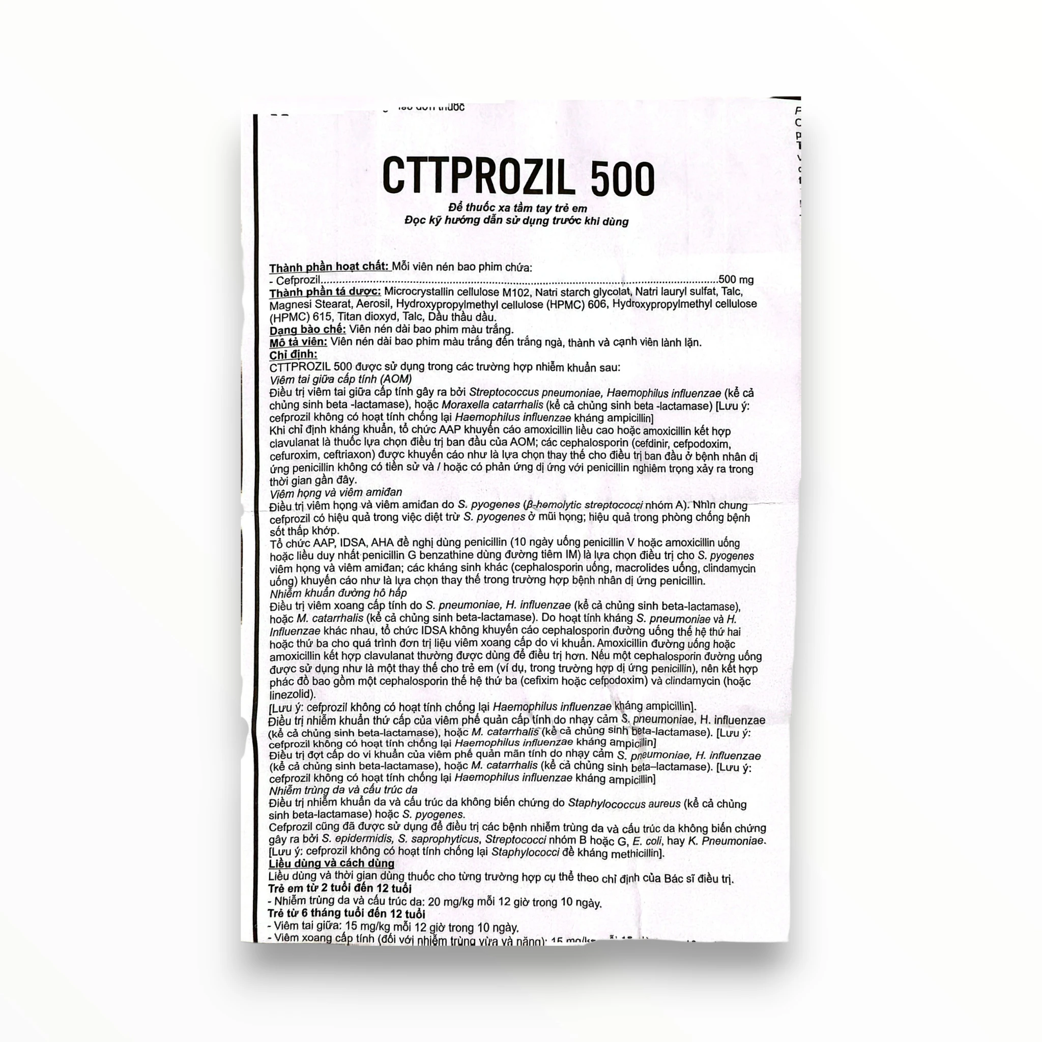 Thuốc Cttprozil Cefprozil 500 mg điều trị nhiễm khuẩn (Hộp 1 vỉ x 10 viên nén dài bao phim) 4 4 Cttprozil 500