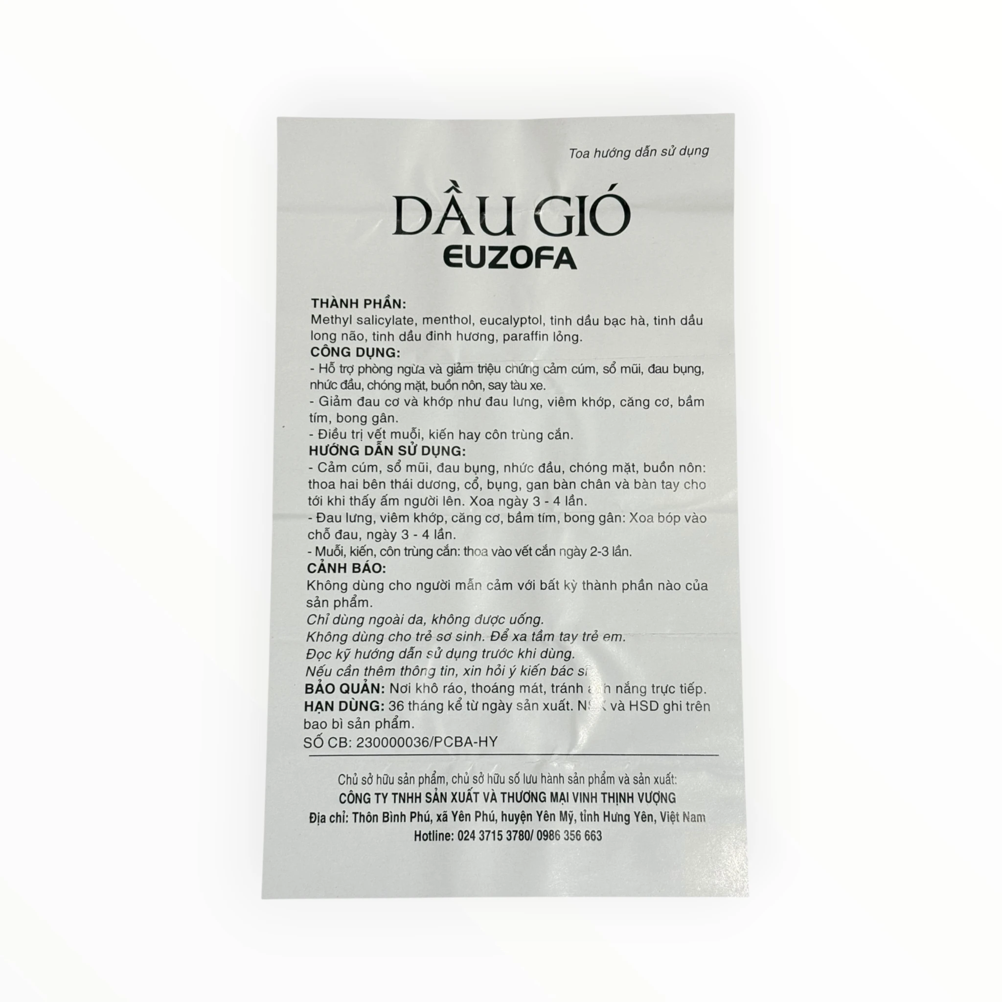 Dầu dùng ngoài da Dầu gió euzopha Methyl salicylate hỗ trợ giảm triệu chứng cảm cúm, đau cơ khớp (Chai 7ml) 4 4 Dầu gió euzopha
