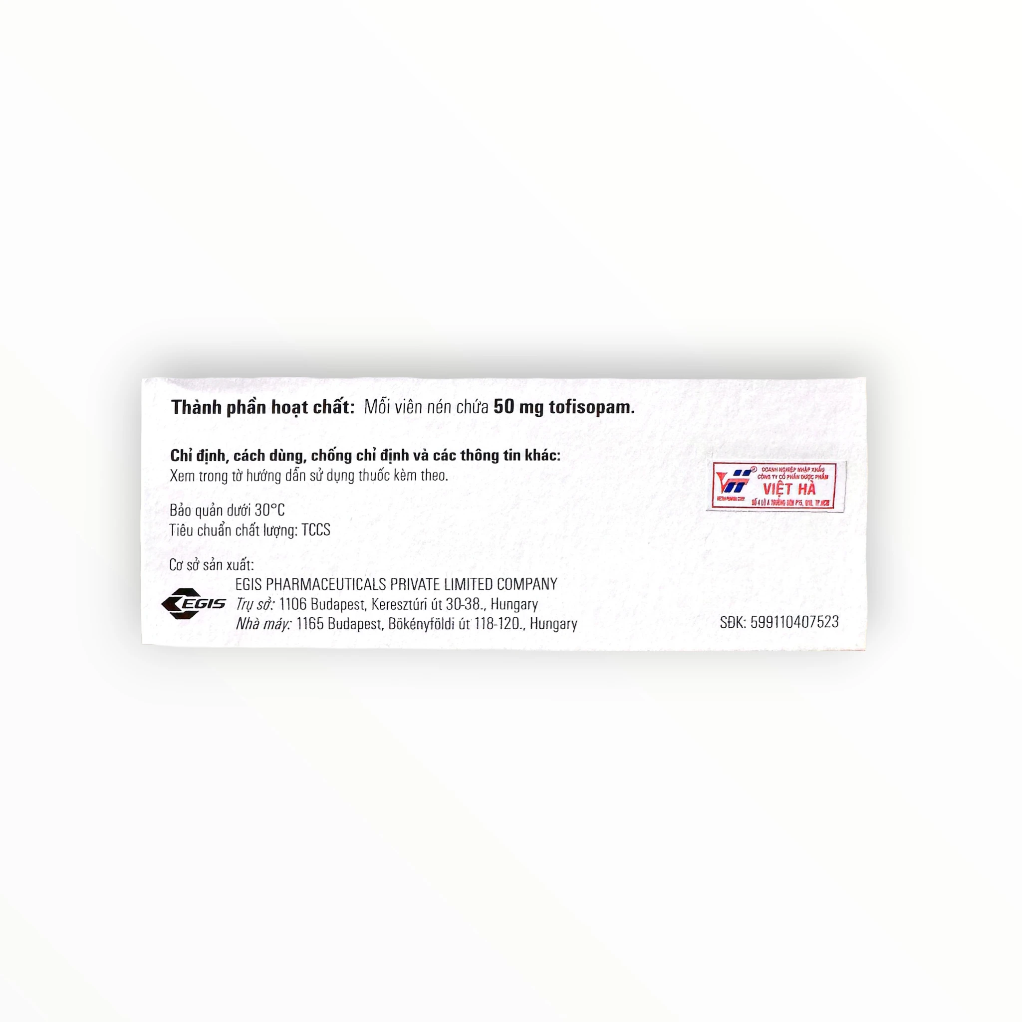Viên nén Grandaxin 50mg Tofisopam 50 mg điều trị lo âu, căng thẳng, rối loạn thực vật (Hộp 2 vỉ x 10 viên nén) 4 4 Grandaxin (Grandaxin)