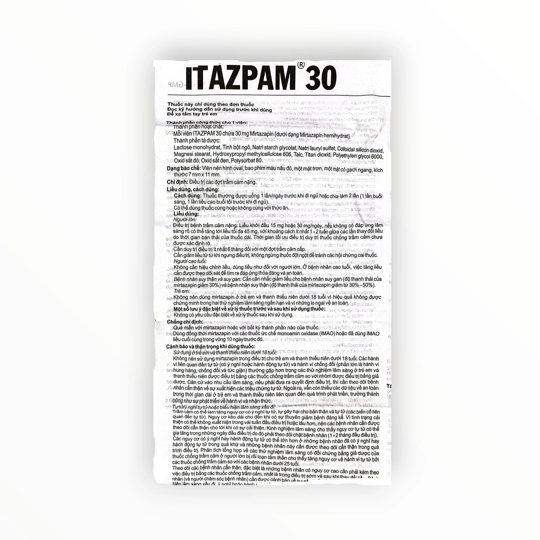 Viên nén bao phim Itazpam 30 Mirtazapin 30 mg điều trị trầm cảm nặng (Hộp 3 vỉ x 10 viên nén bao phim) 4 4 Itazpam 30