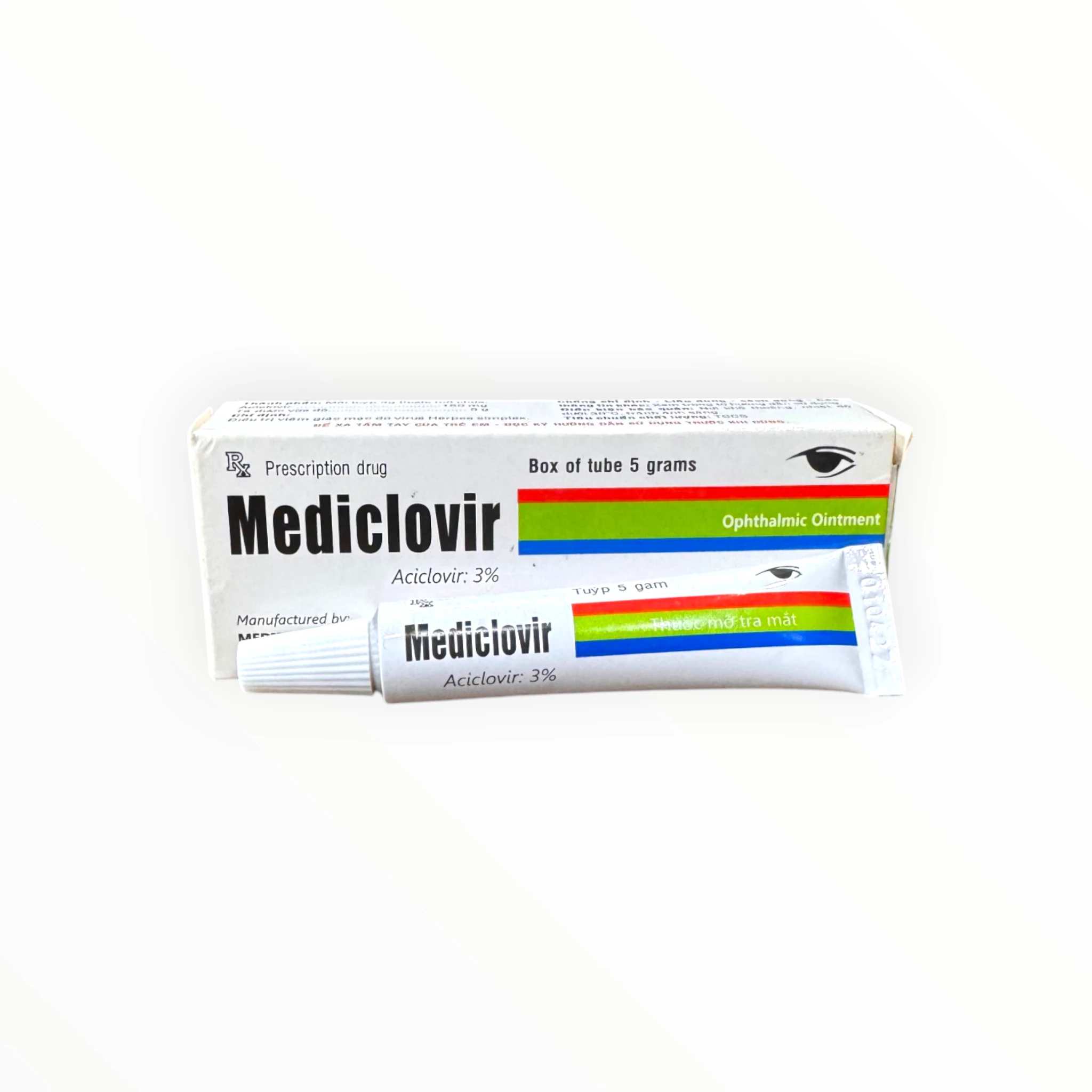 Thuốc mỡ tra mắt Mediclovir Aciclovir 3% (150mg) kháng virus Herpes, trị viêm giác mạc do Herpes simplex (Tuýp 5g) 4 4 Mediclovir